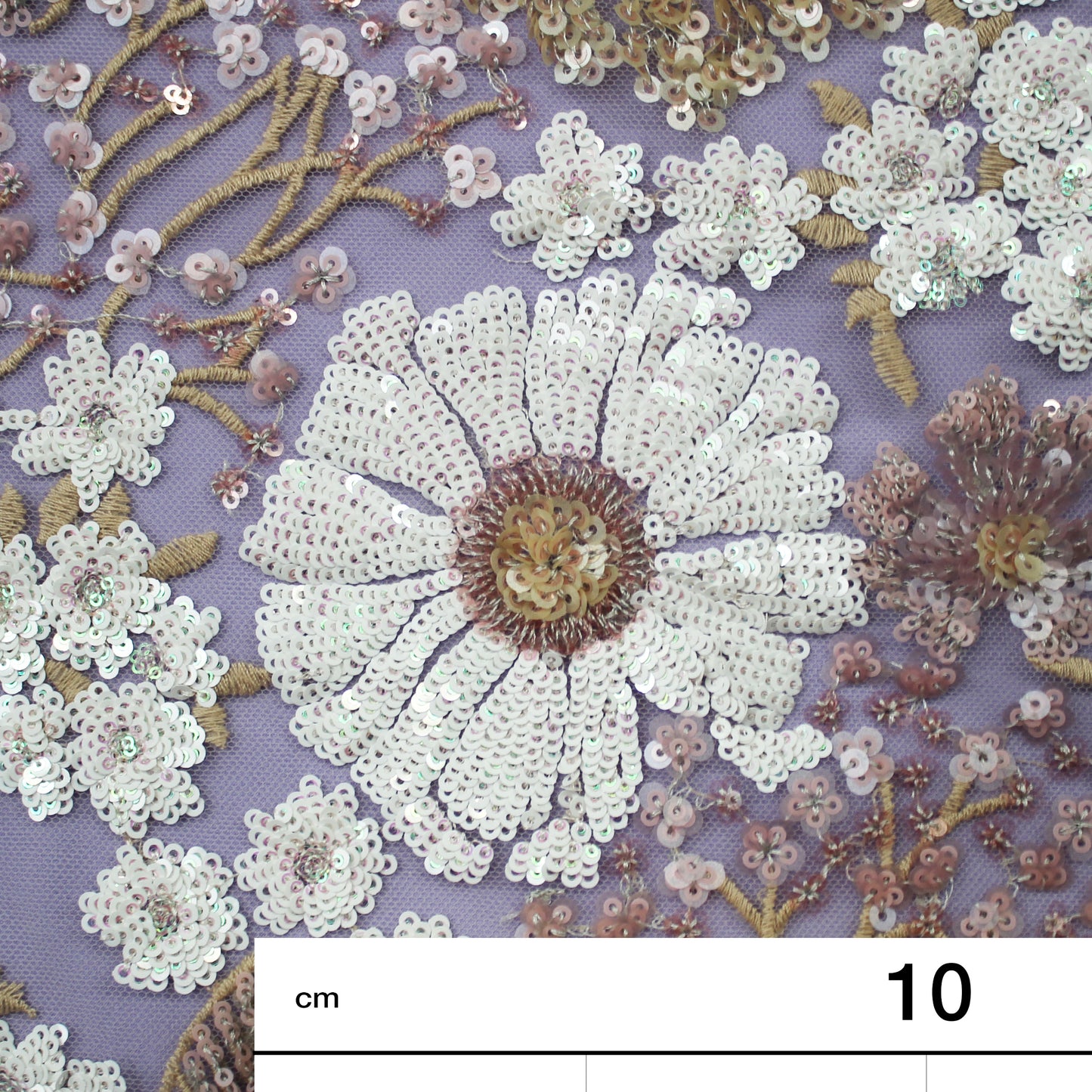 Embroidered Tulle with Thread and Paillettes, Floral Design