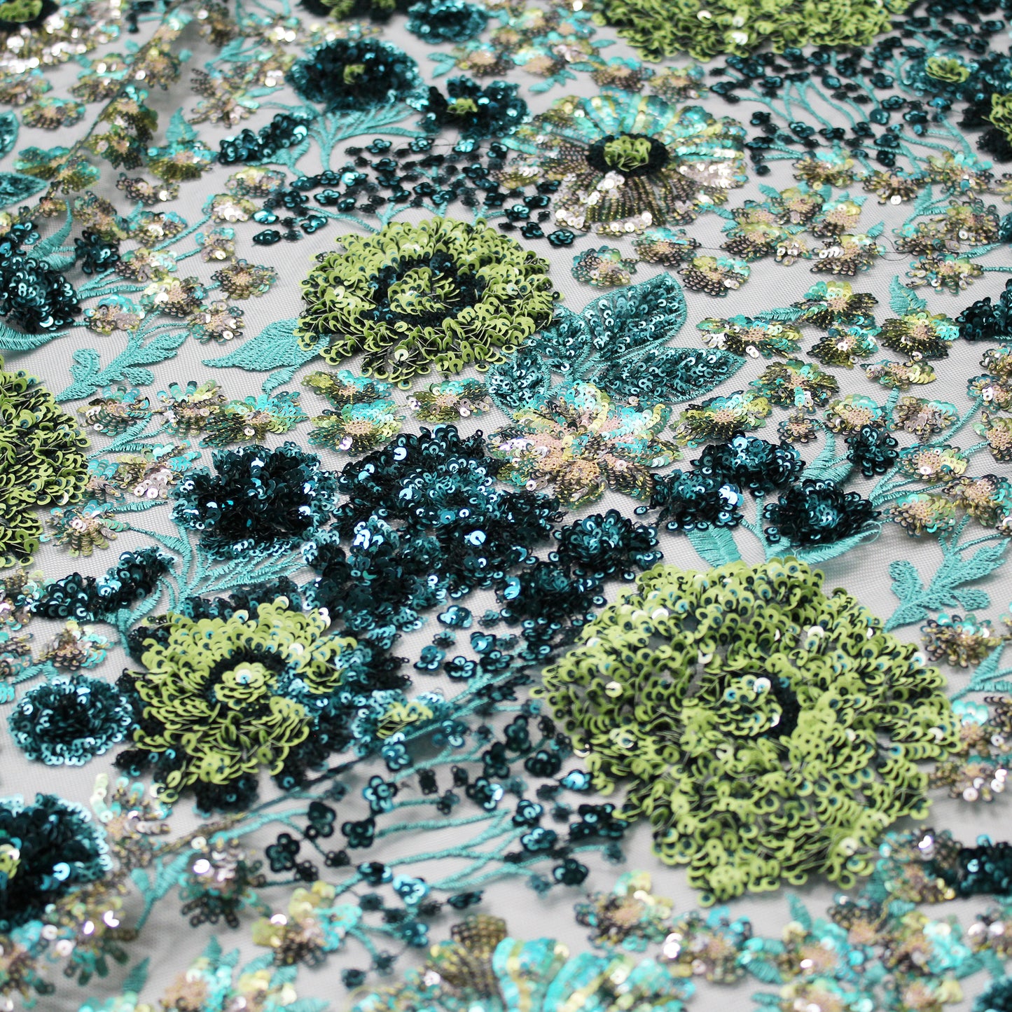 Embroidered Tulle with Thread and Paillettes, Floral Design