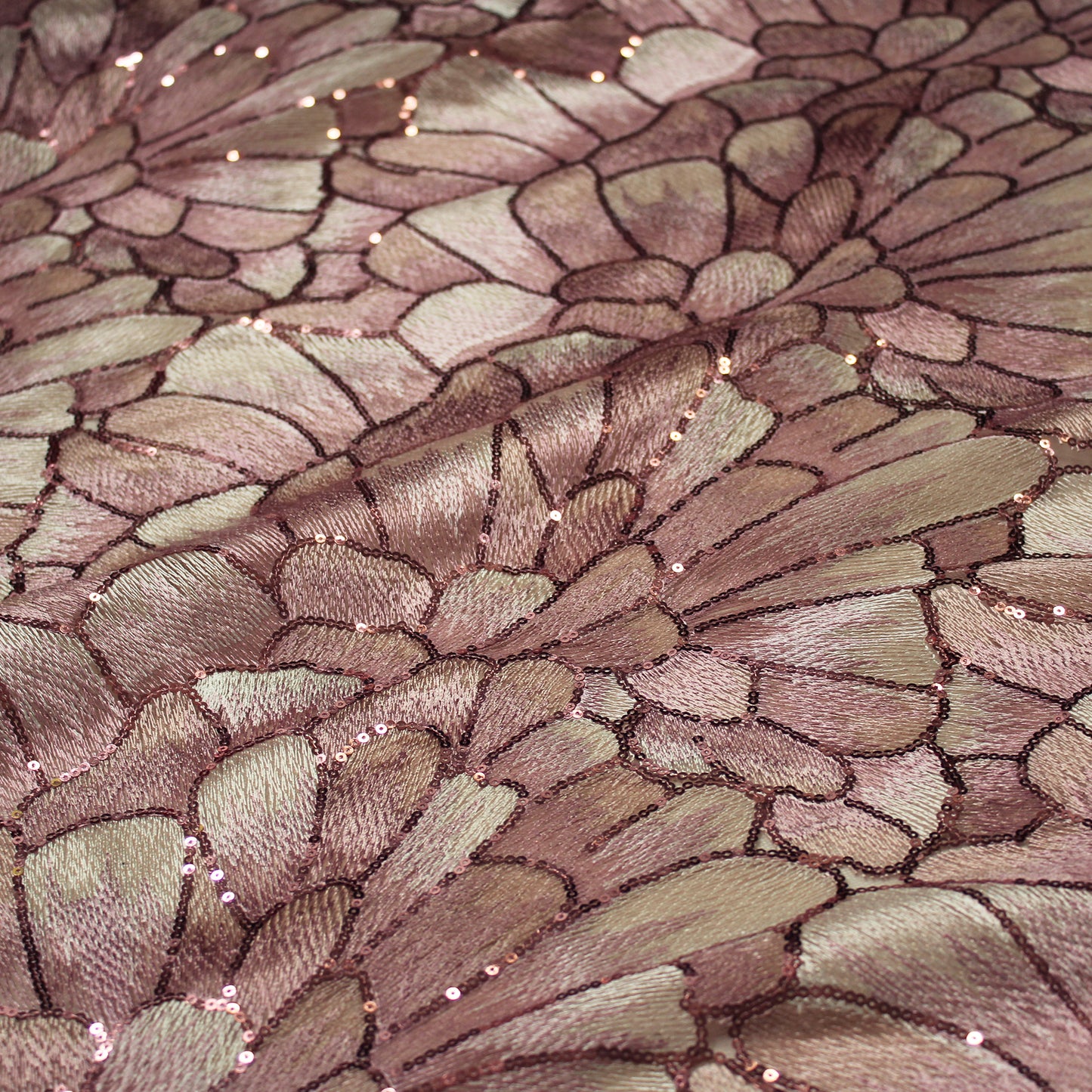 Tulle Embroidered with Thread and Paillettes, Flower Petals