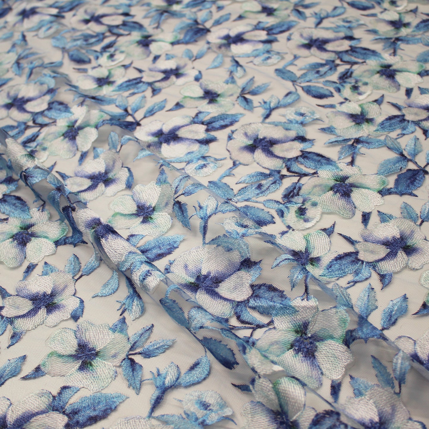Embroidered Tulle with Printed Floral Thread