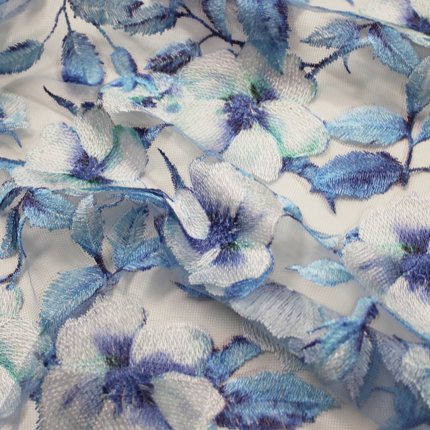Embroidered Tulle with Printed Floral Thread