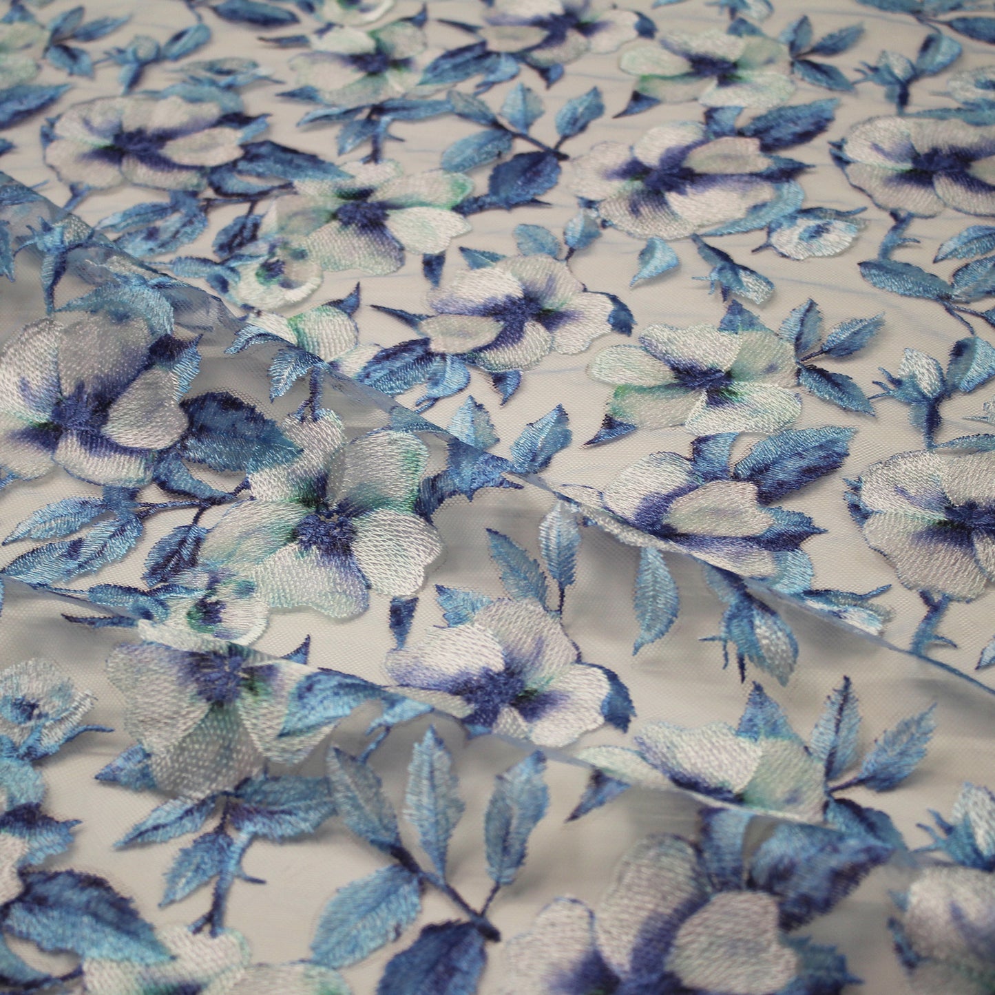 Embroidered Tulle with Printed Floral Thread