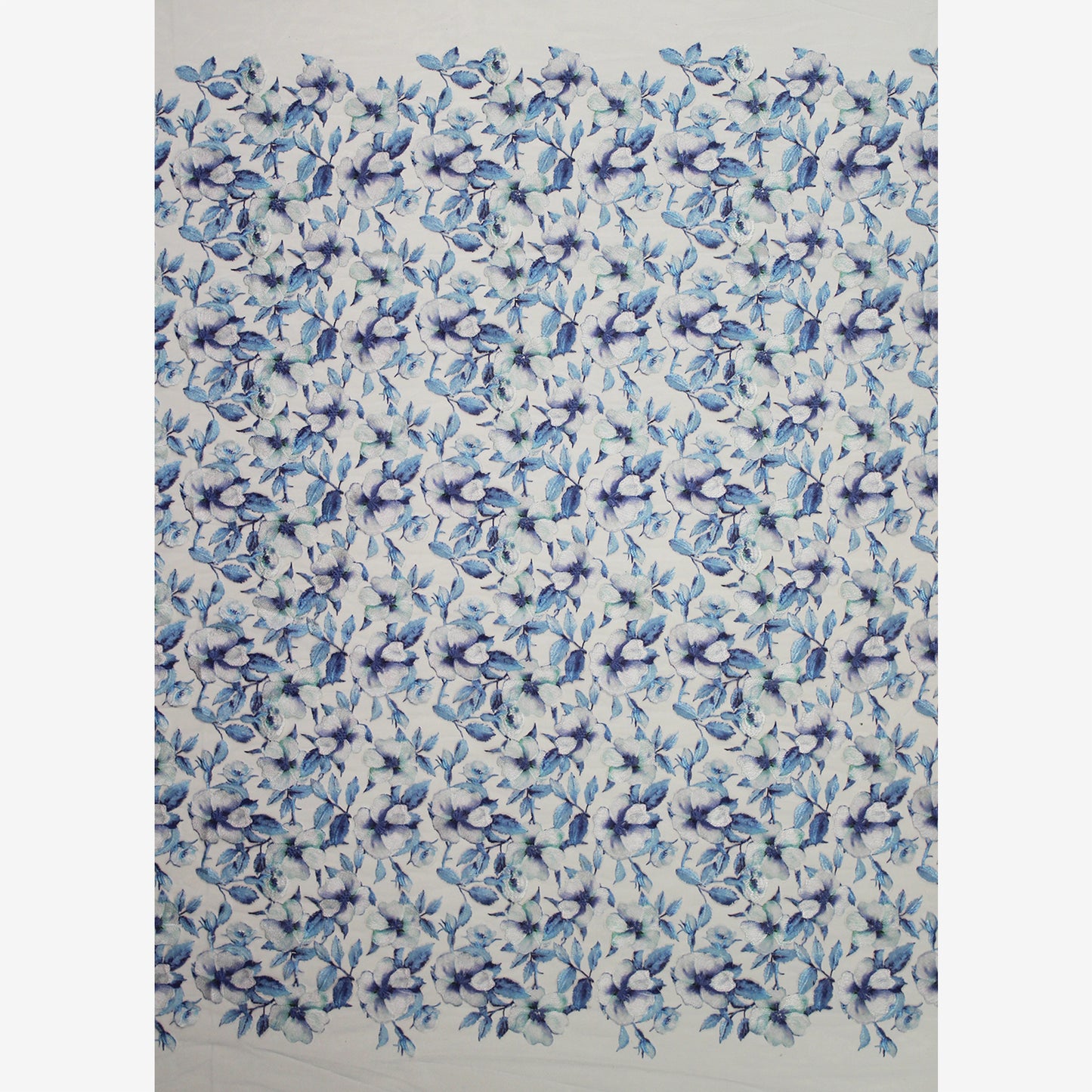 Embroidered Tulle with Printed Floral Thread