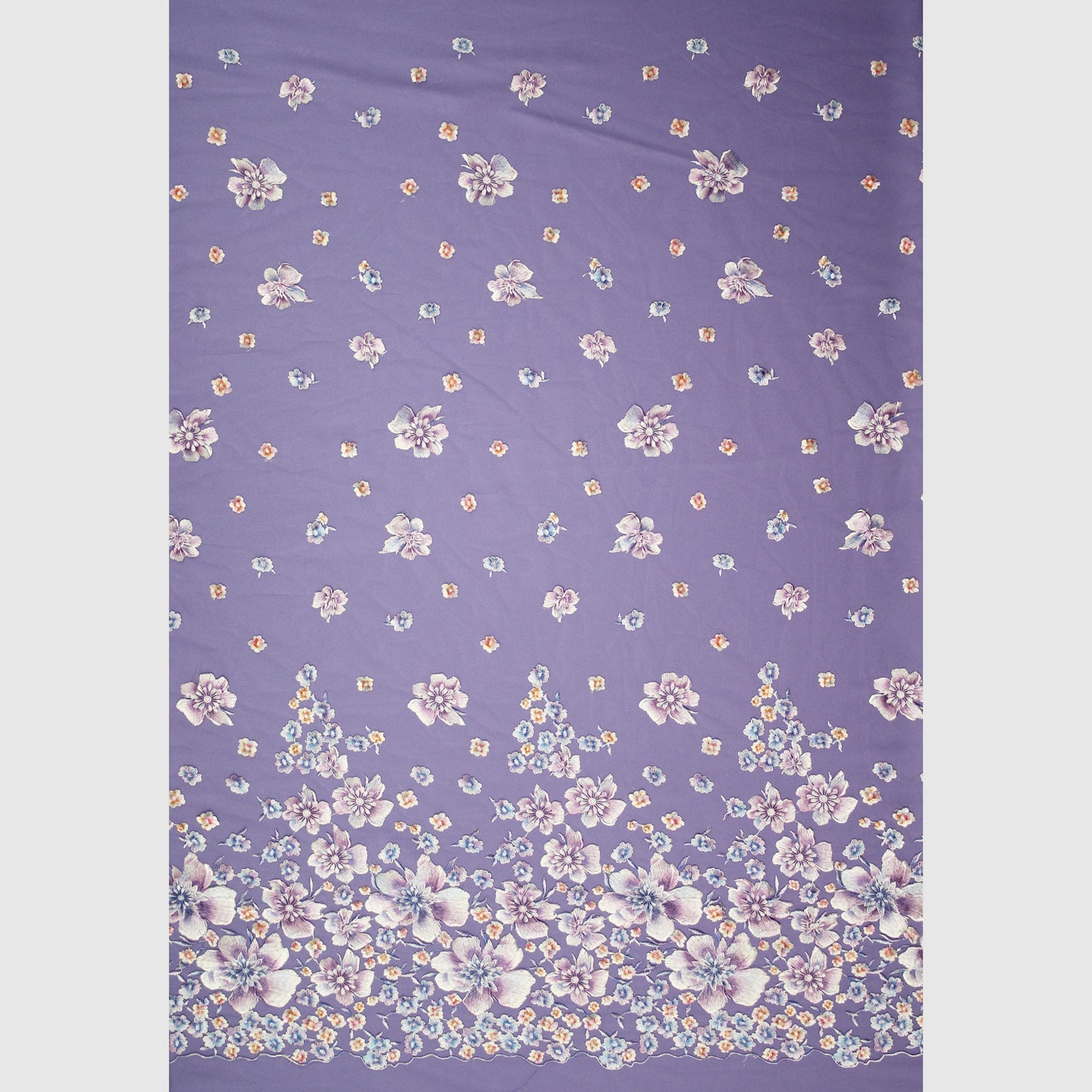 Embroidered Tulle with Printed Thread and Degradé Flowers