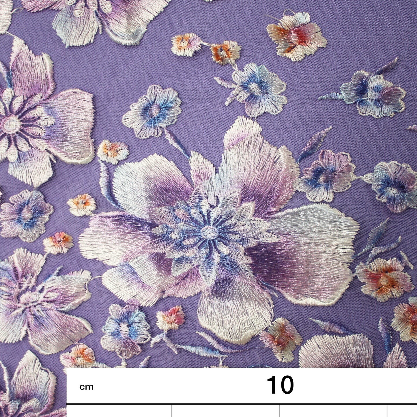 Embroidered Tulle with Printed Thread and Degradé Flowers