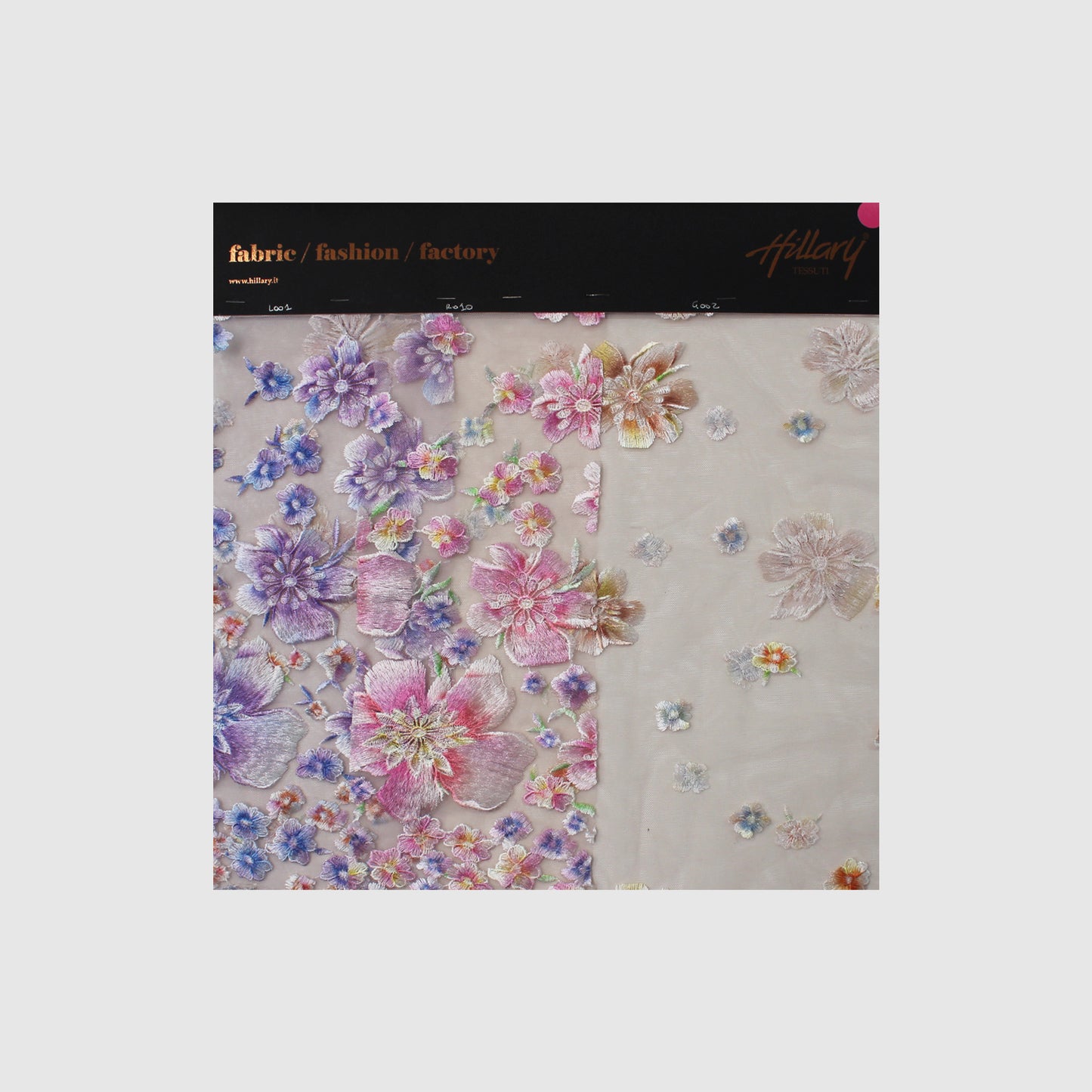 Embroidered Tulle with Printed Thread and Degradé Flowers