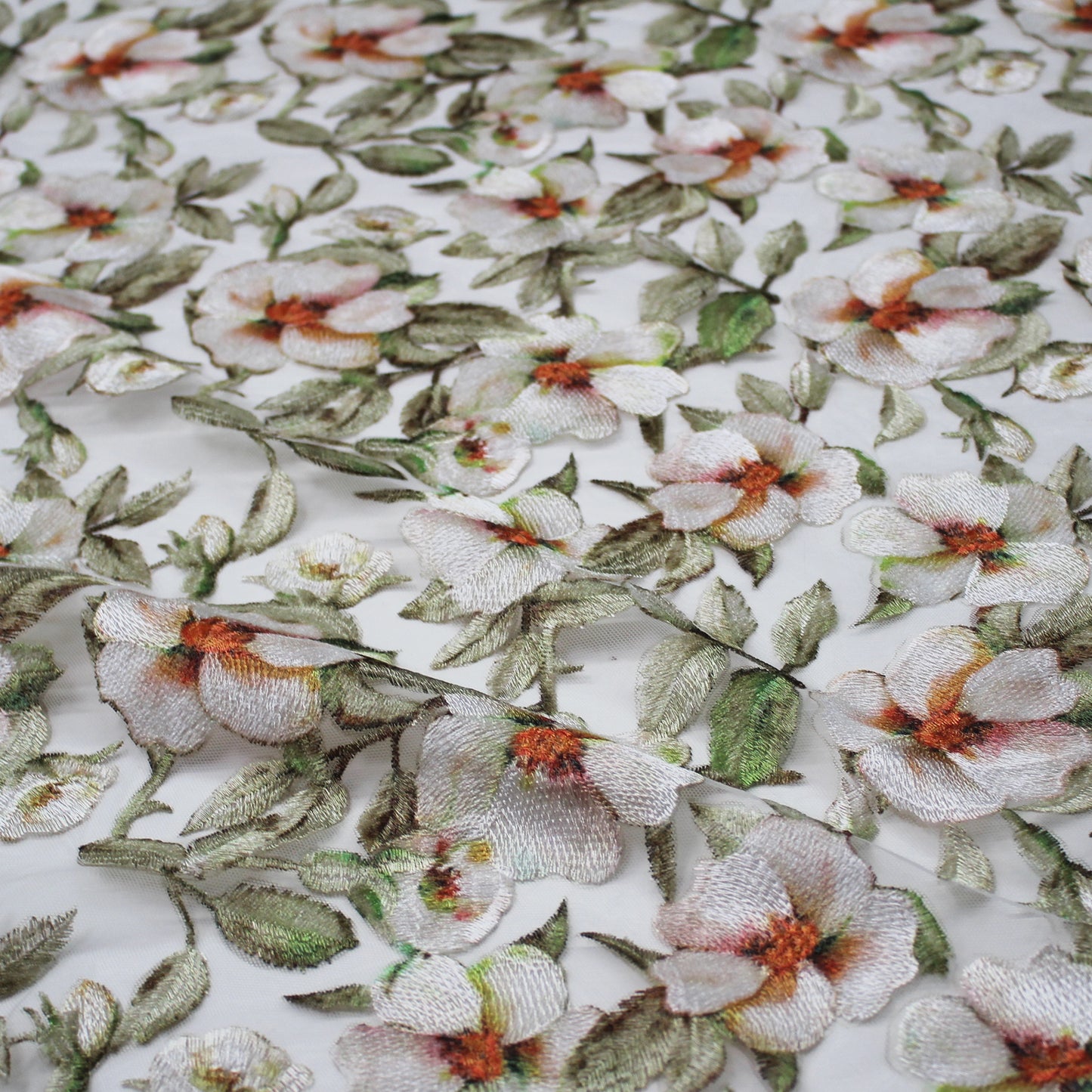 Embroidered Tulle with Printed Floral Thread