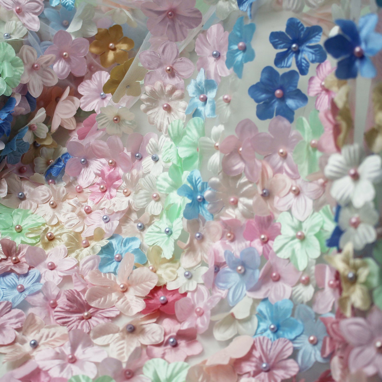 Embroidered Tulle with 3D Degradé Flowers in Multicolor Organza and Beads