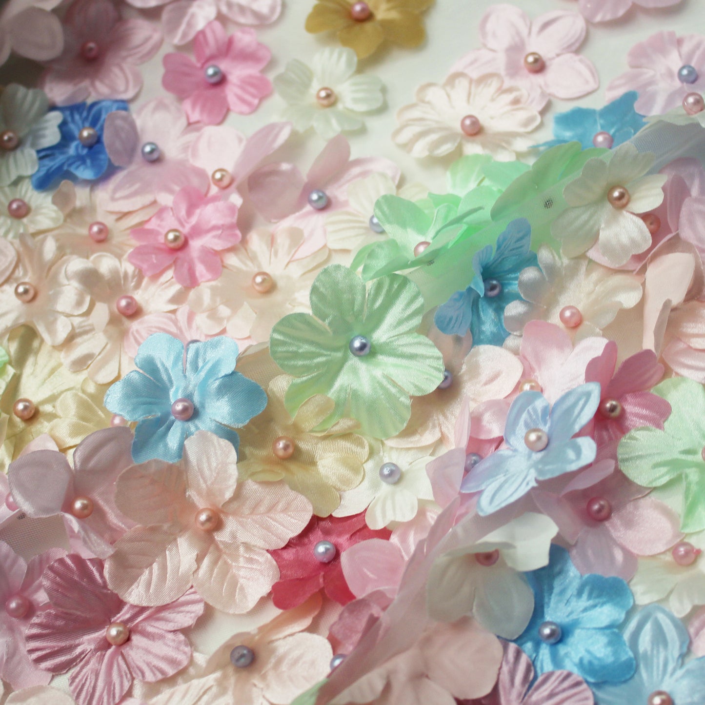 Embroidered Tulle with 3D Degradé Flowers in Multicolor Organza and Beads
