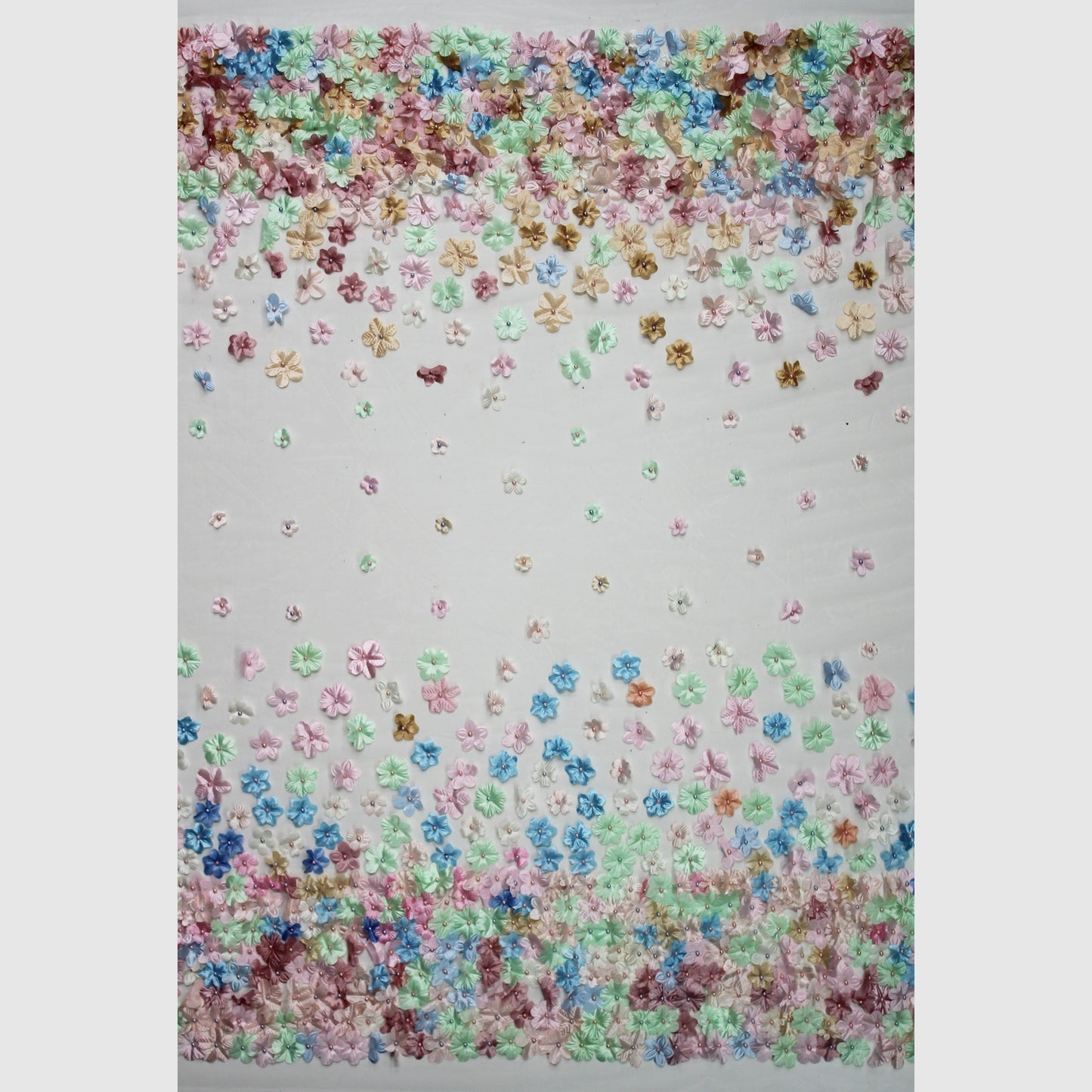 Embroidered Tulle with 3D Degradé Flowers in Multicolor Organza and Beads