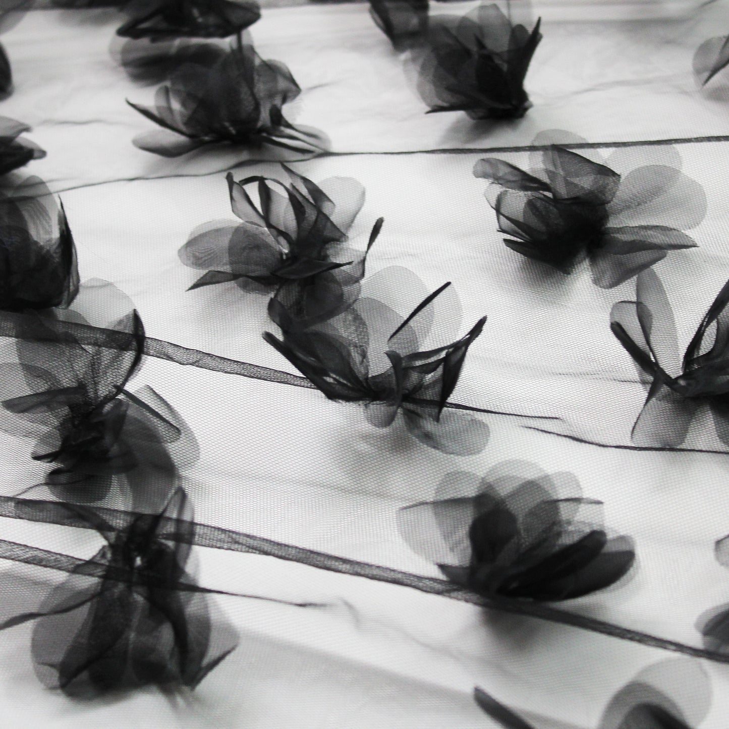 Embroidered Tulle with 3D Flowers in Organza