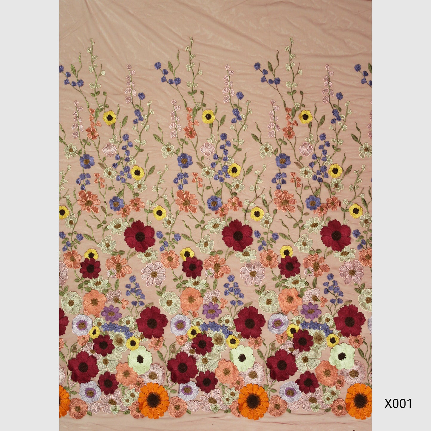 3D Multiform Flower and Leaf Embroidered Tulle