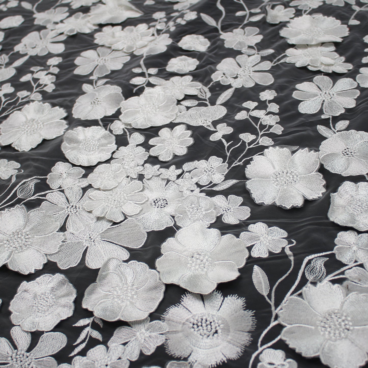 3D Multiform Flower and Leaf Embroidered Tulle