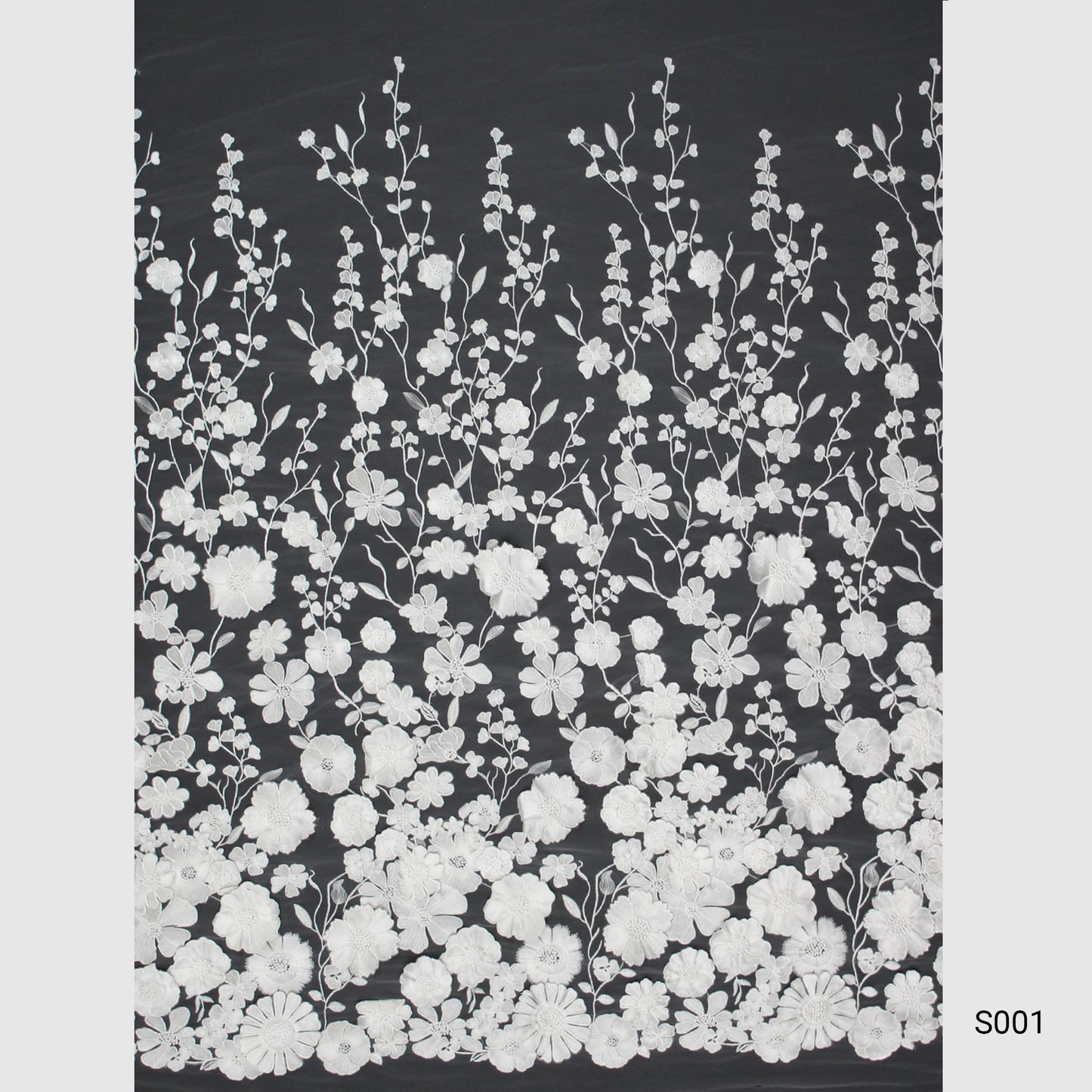 3D Multiform Flower and Leaf Embroidered Tulle