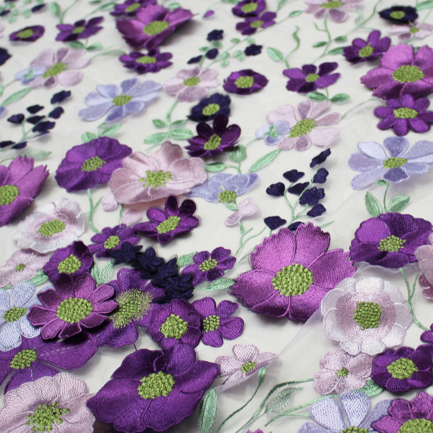 3D Multiform Flower and Leaf Embroidered Tulle