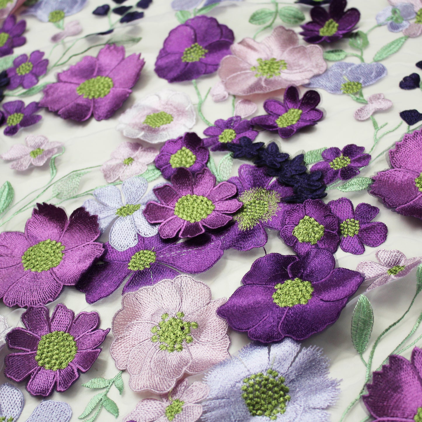 3D Multiform Flower and Leaf Embroidered Tulle