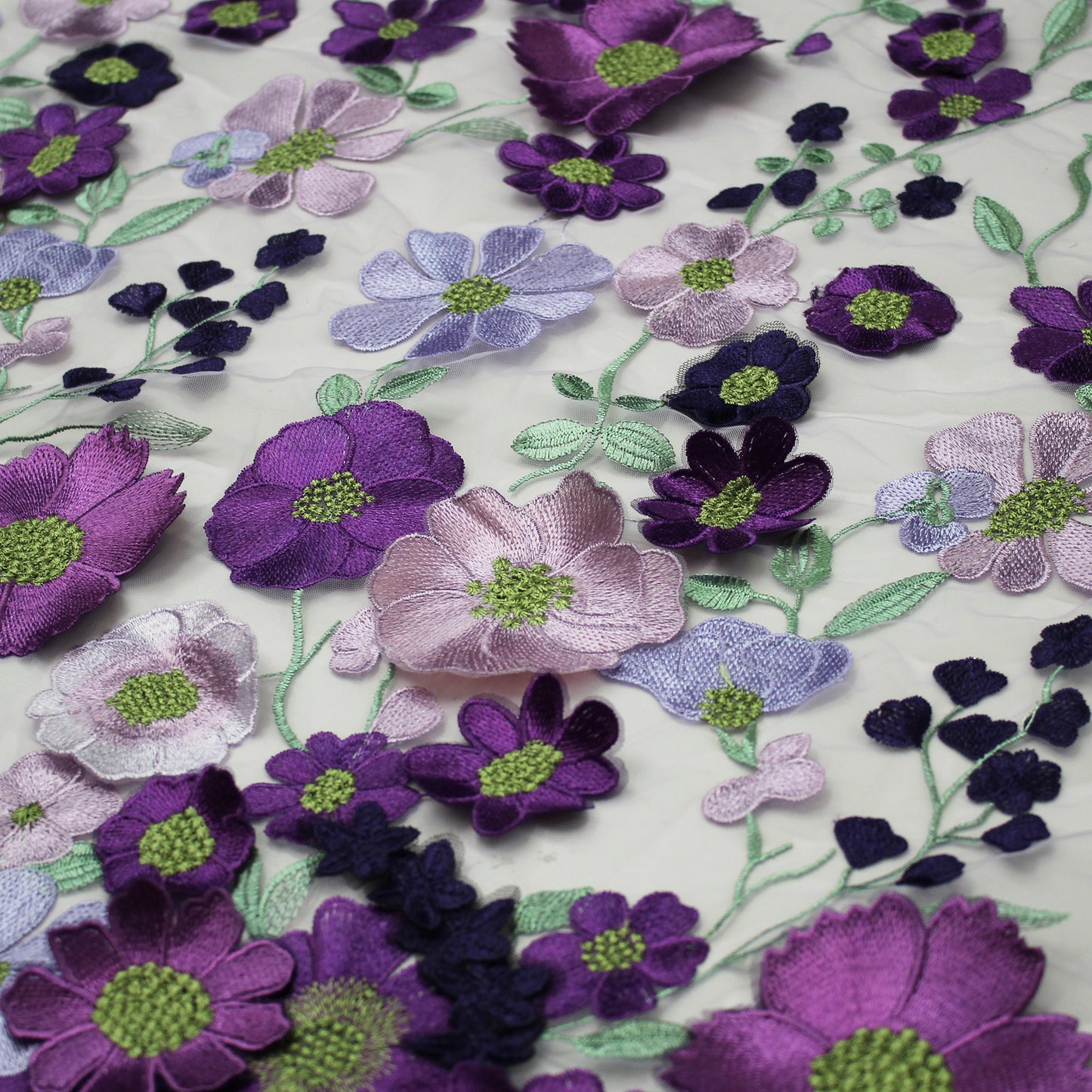 3D Multiform Flower and Leaf Embroidered Tulle
