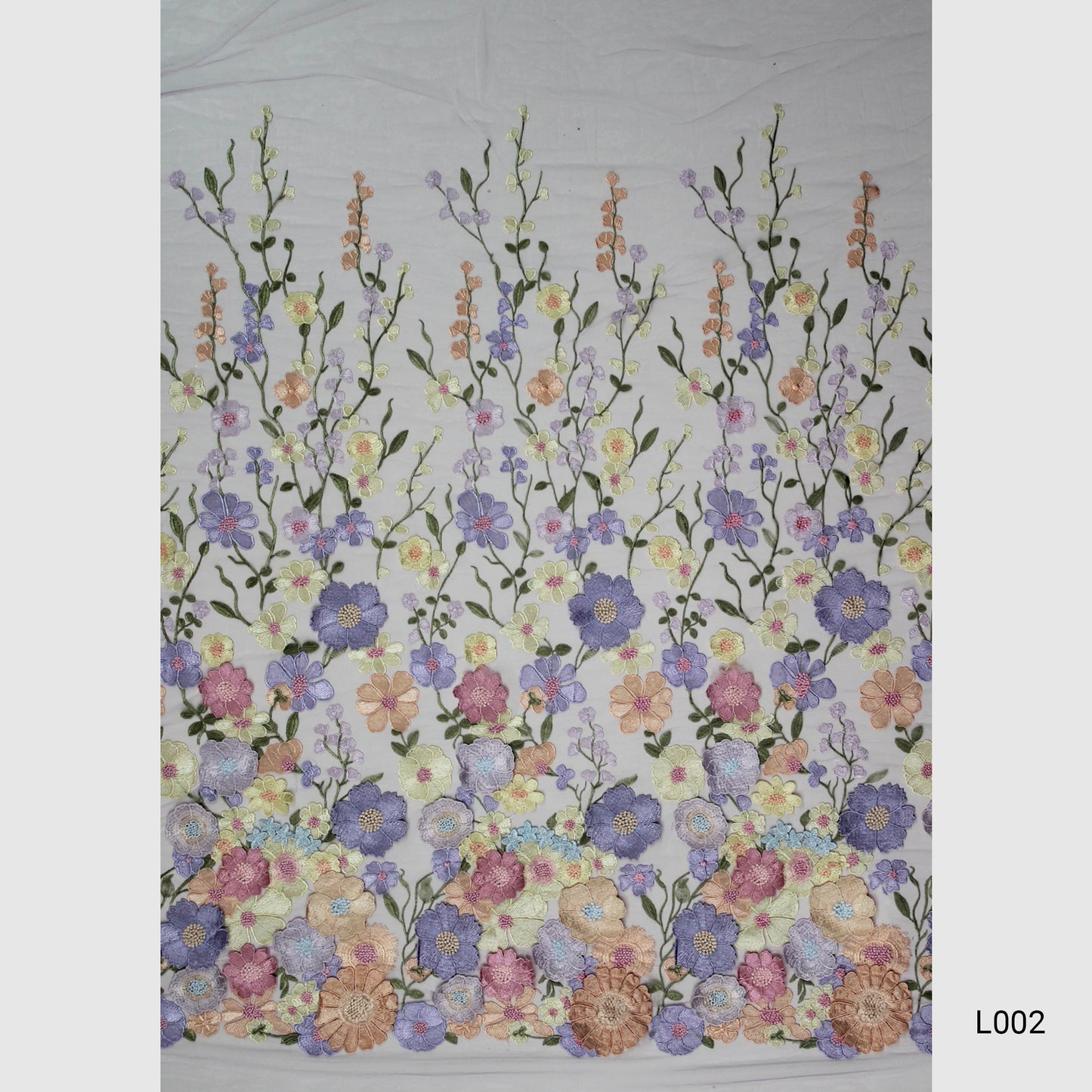 3D Multiform Flower and Leaf Embroidered Tulle