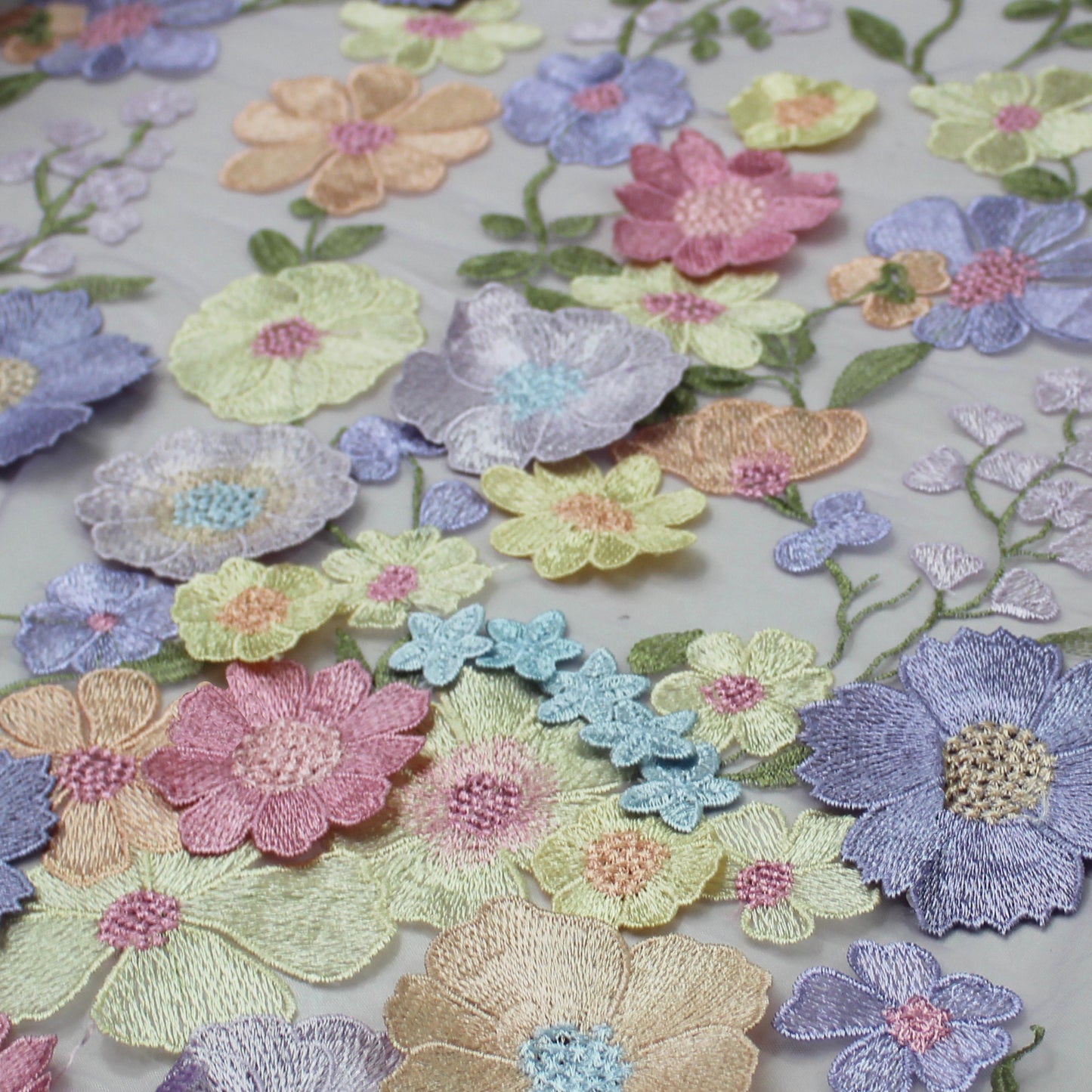 3D Multiform Flower and Leaf Embroidered Tulle