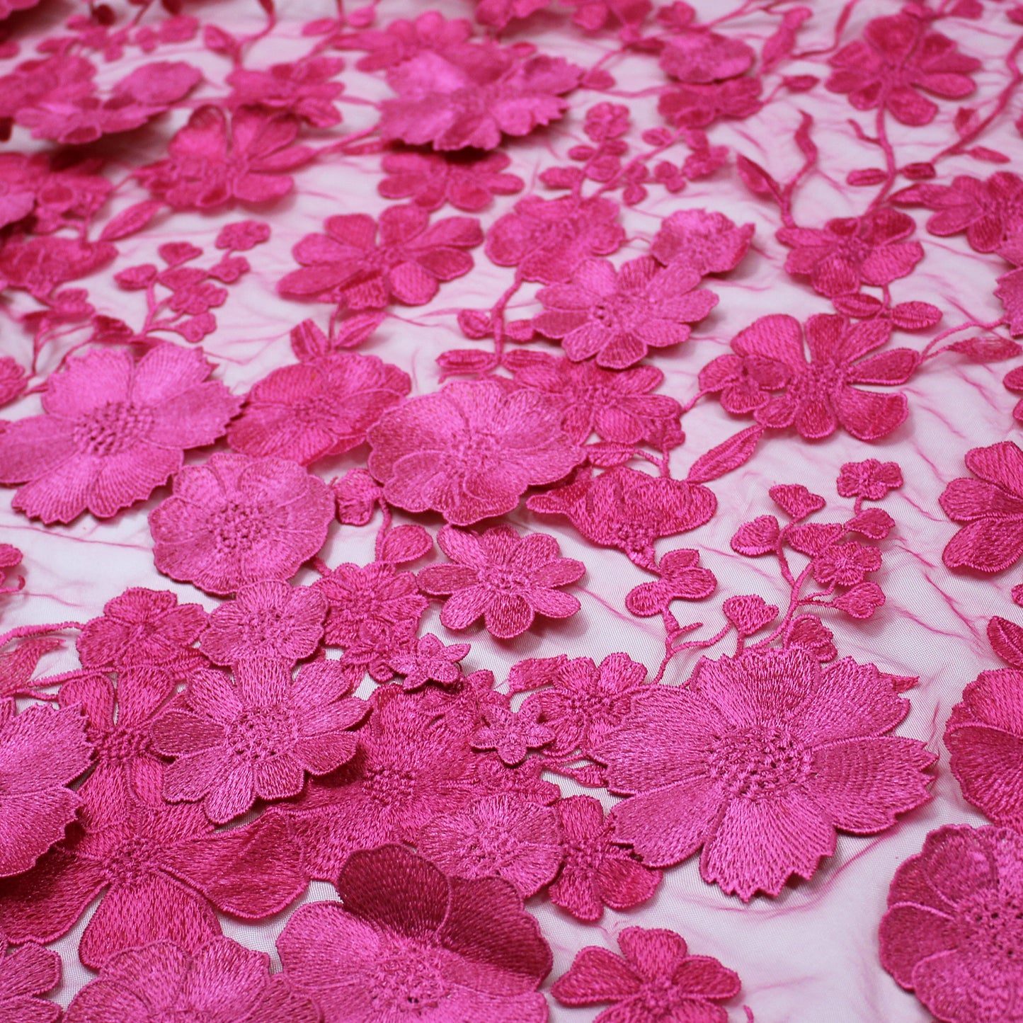 3D Multiform Flower and Leaf Embroidered Tulle