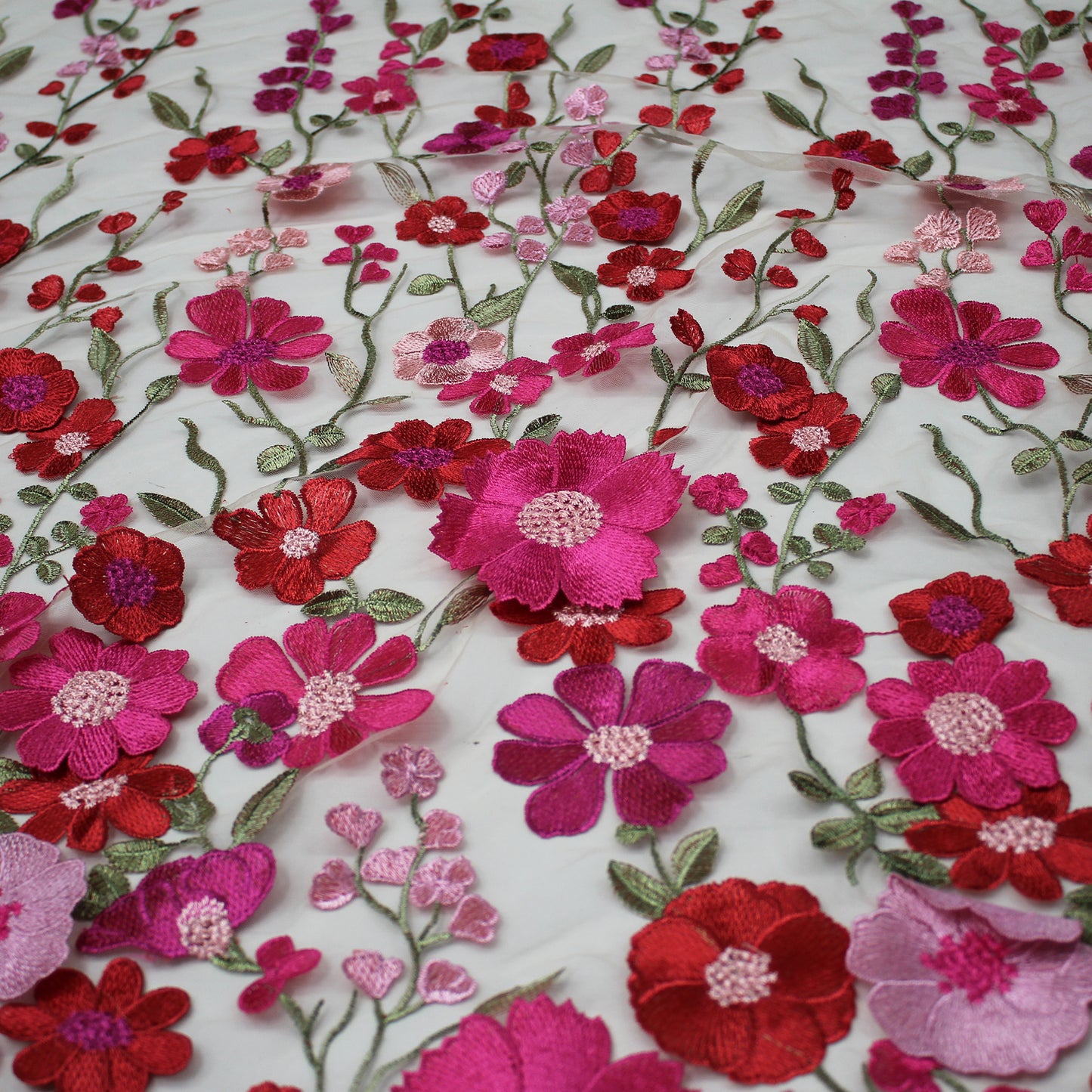 3D Multiform Flower and Leaf Embroidered Tulle