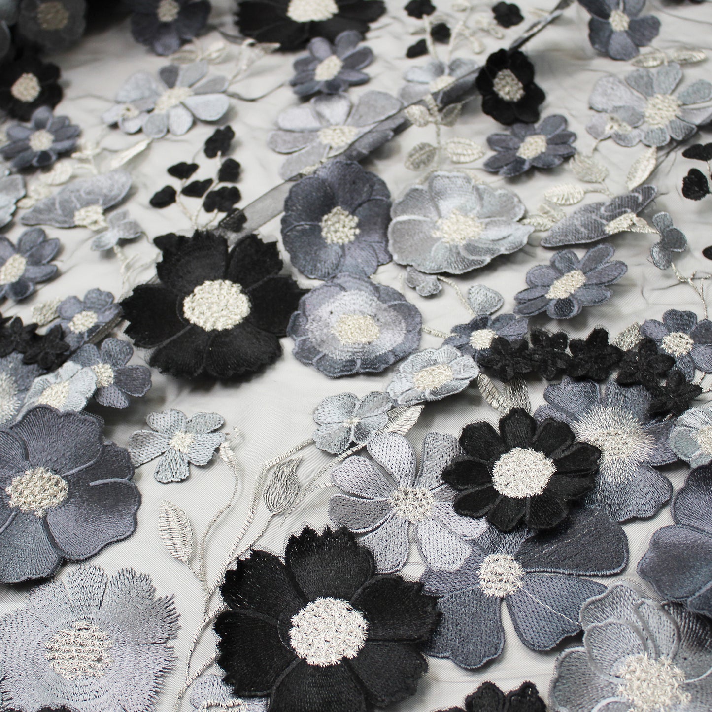 3D Multiform Flower and Leaf Embroidered Tulle
