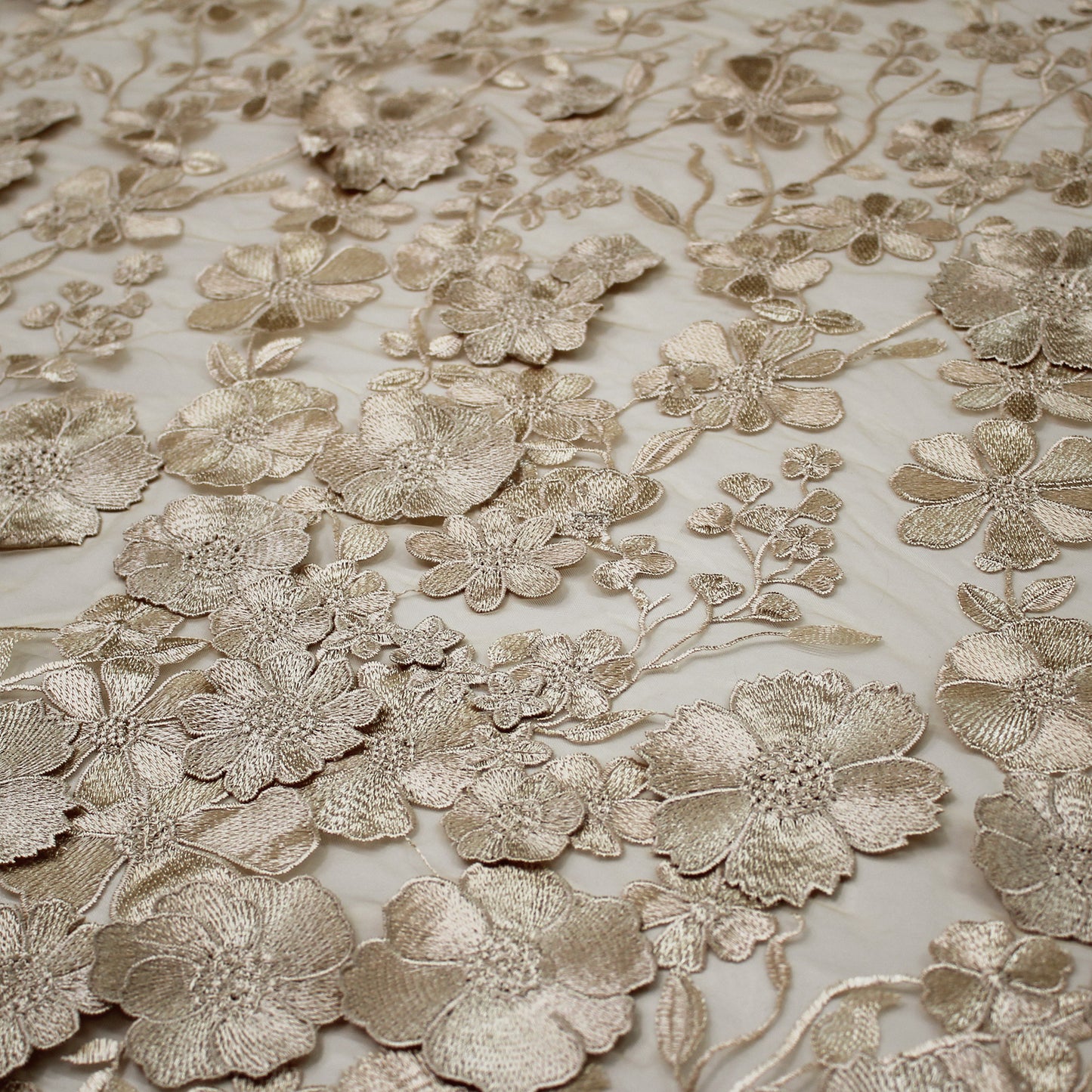 3D Multiform Flower and Leaf Embroidered Tulle