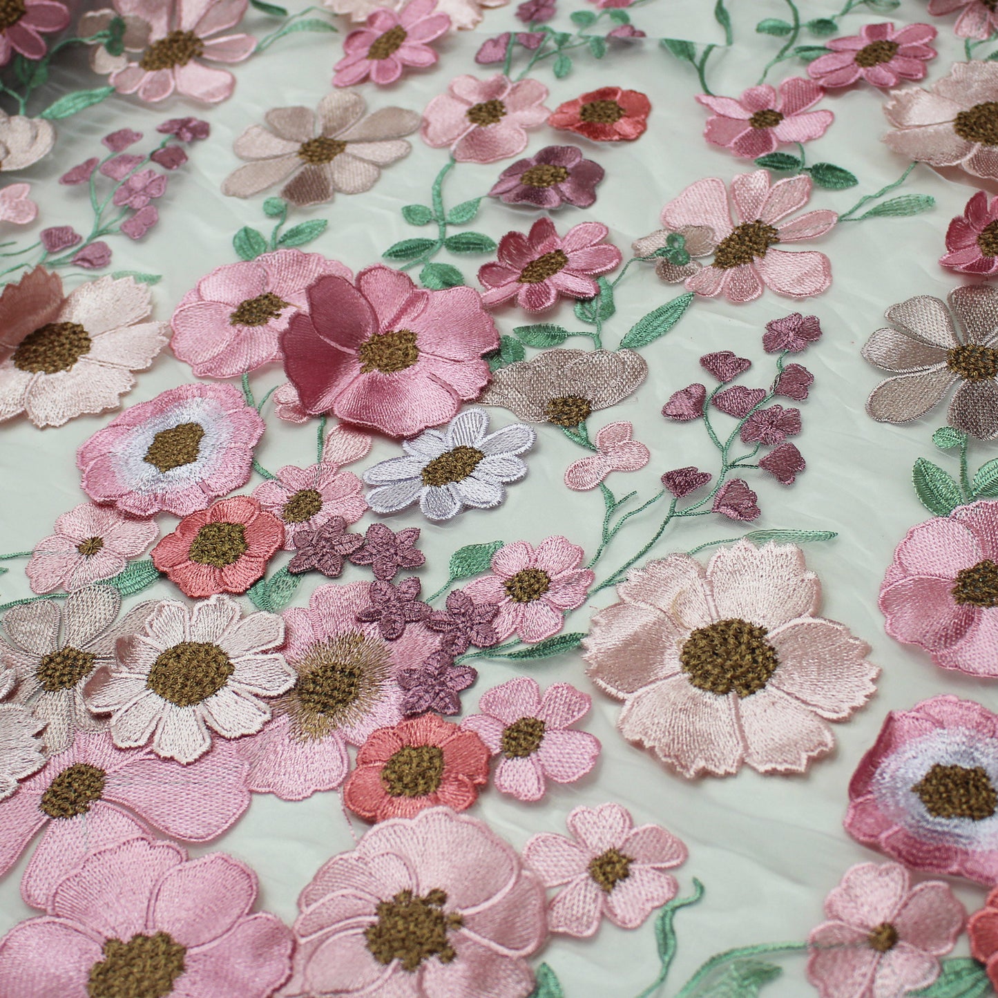 3D Multiform Flower and Leaf Embroidered Tulle