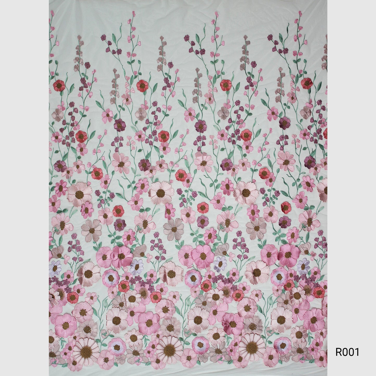 3D Multiform Flower and Leaf Embroidered Tulle