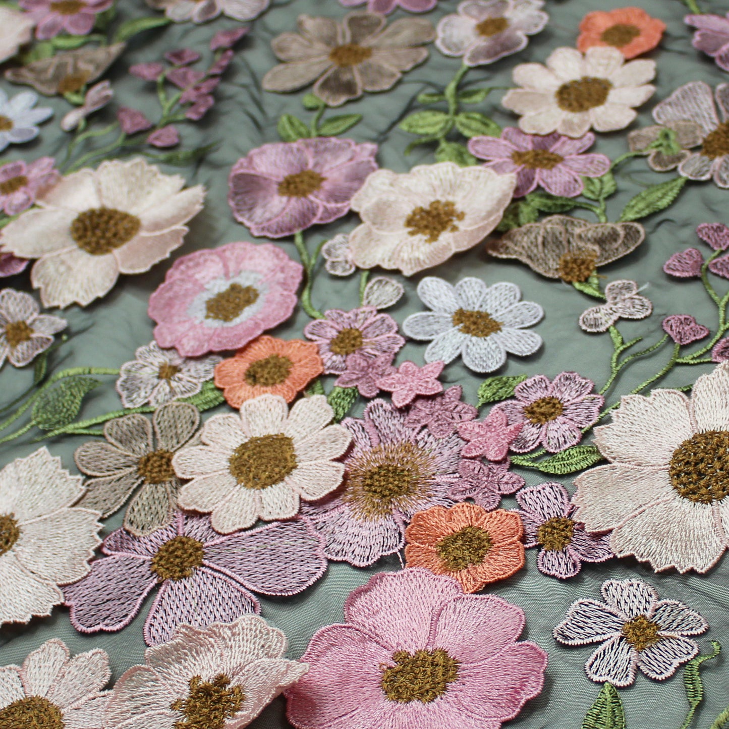 3D Multiform Flower and Leaf Embroidered Tulle