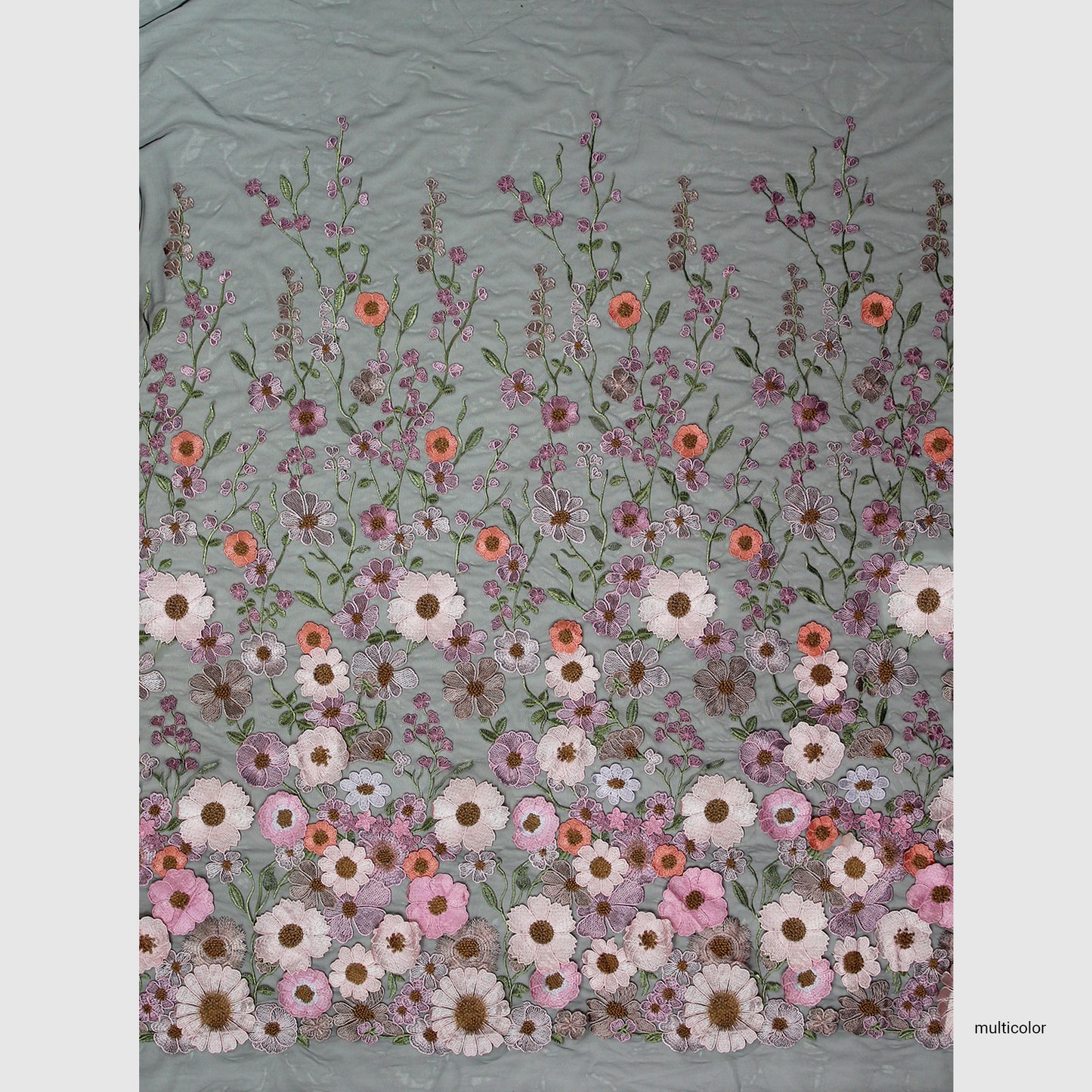 3D Multiform Flower and Leaf Embroidered Tulle