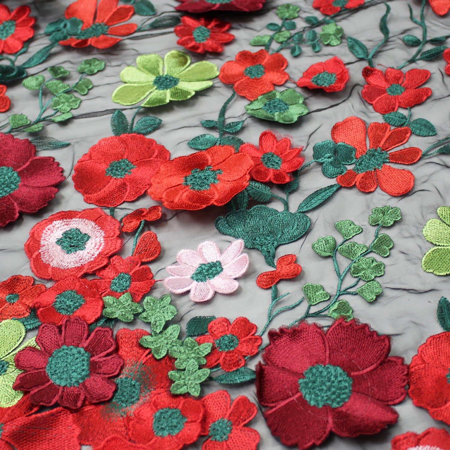 3D Multiform Flower and Leaf Embroidered Tulle