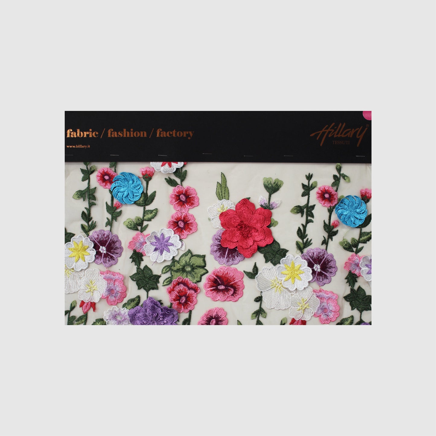 Embroidered Tulle with 3D Flowers and Multicolor Thread Embroidery