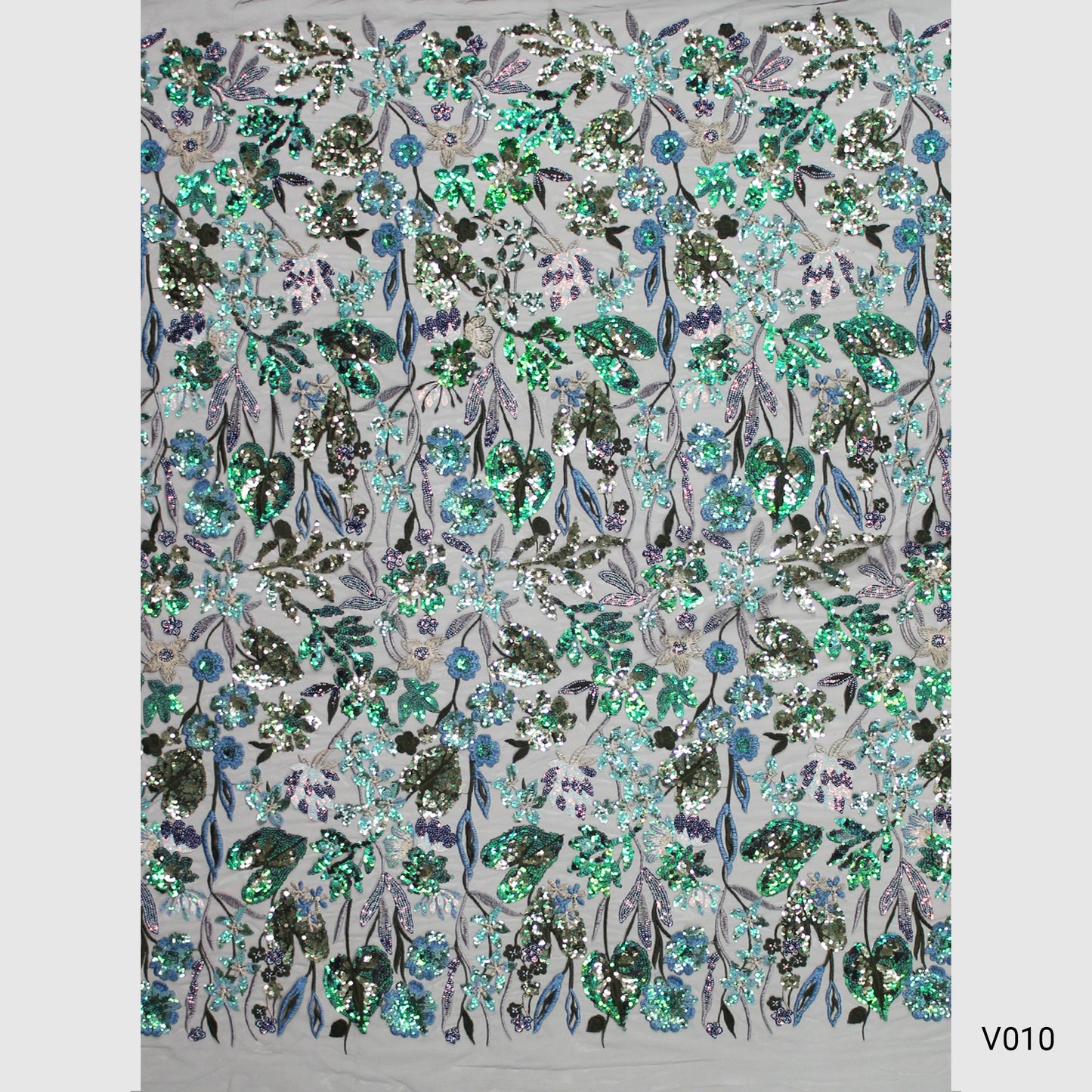 Embroidered Tulle with Large Multicolor Flowers and Leaves