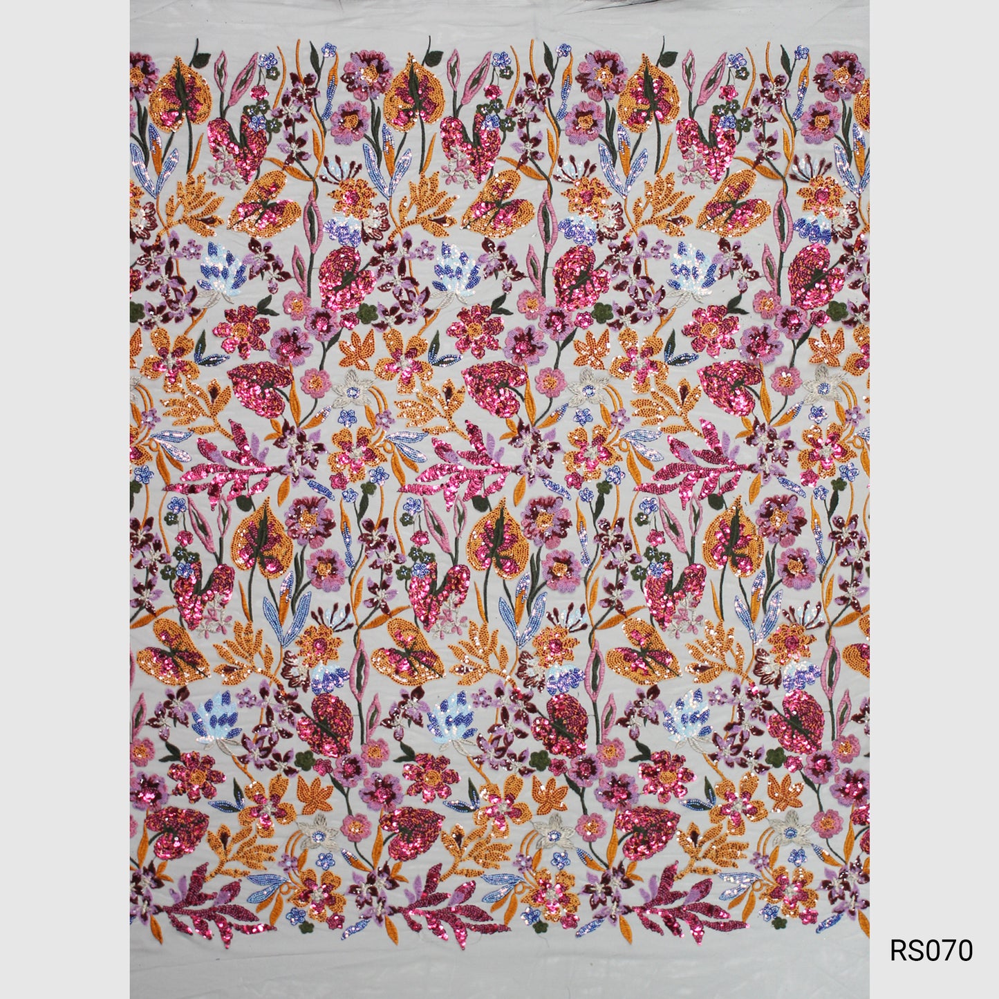 Embroidered Tulle with Large Multicolor Flowers and Leaves