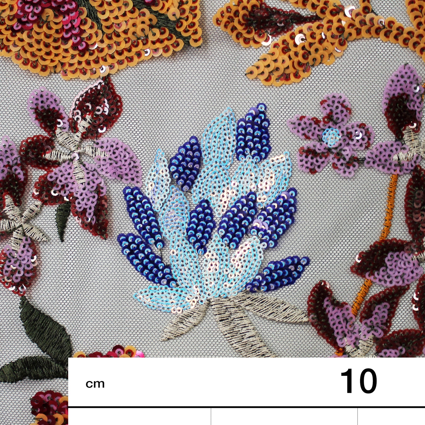 Embroidered Tulle with Large Multicolor Flowers and Leaves
