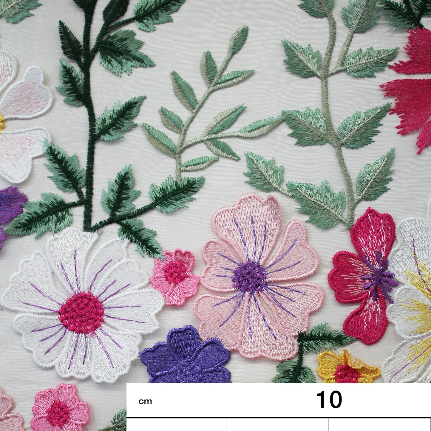Embroidered Nude Tulle with Multicolor 3D Flowers