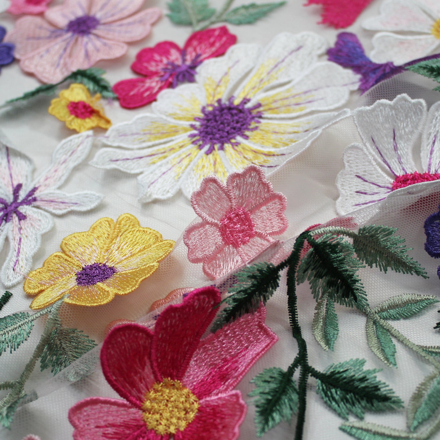Embroidered Nude Tulle with Multicolor 3D Flowers