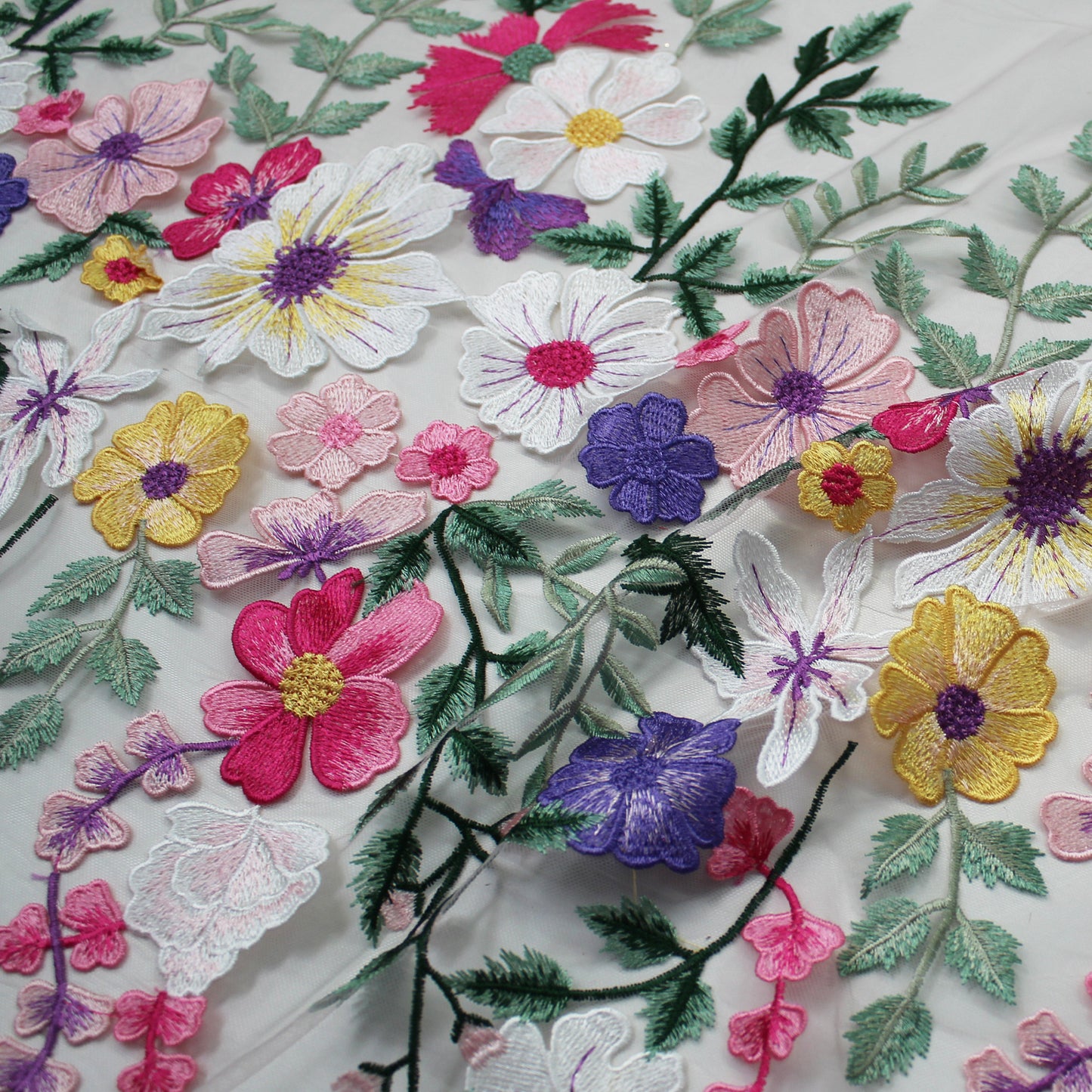 Embroidered Nude Tulle with Multicolor 3D Flowers