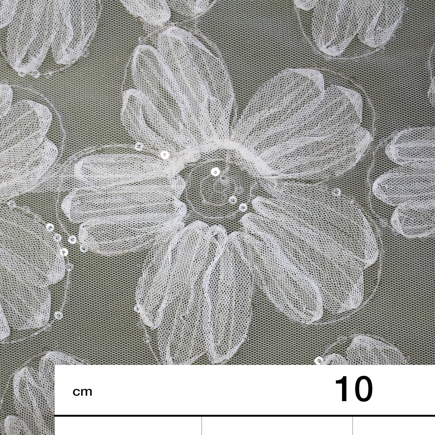 Embroidered Tulle with 3D Tulle Flowers and Paillettes