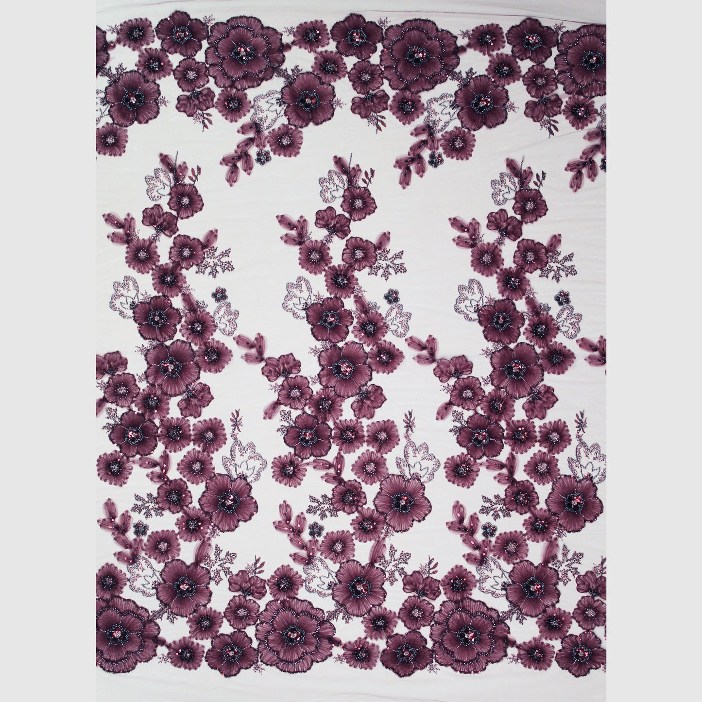 Embroidered Tulle with Tulle Flowers, Paillettes, and Coral Beads