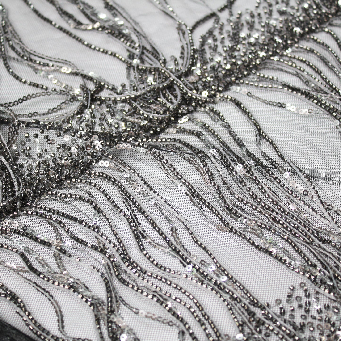Embroidered Tulle with Coral Fringes and Paillettes