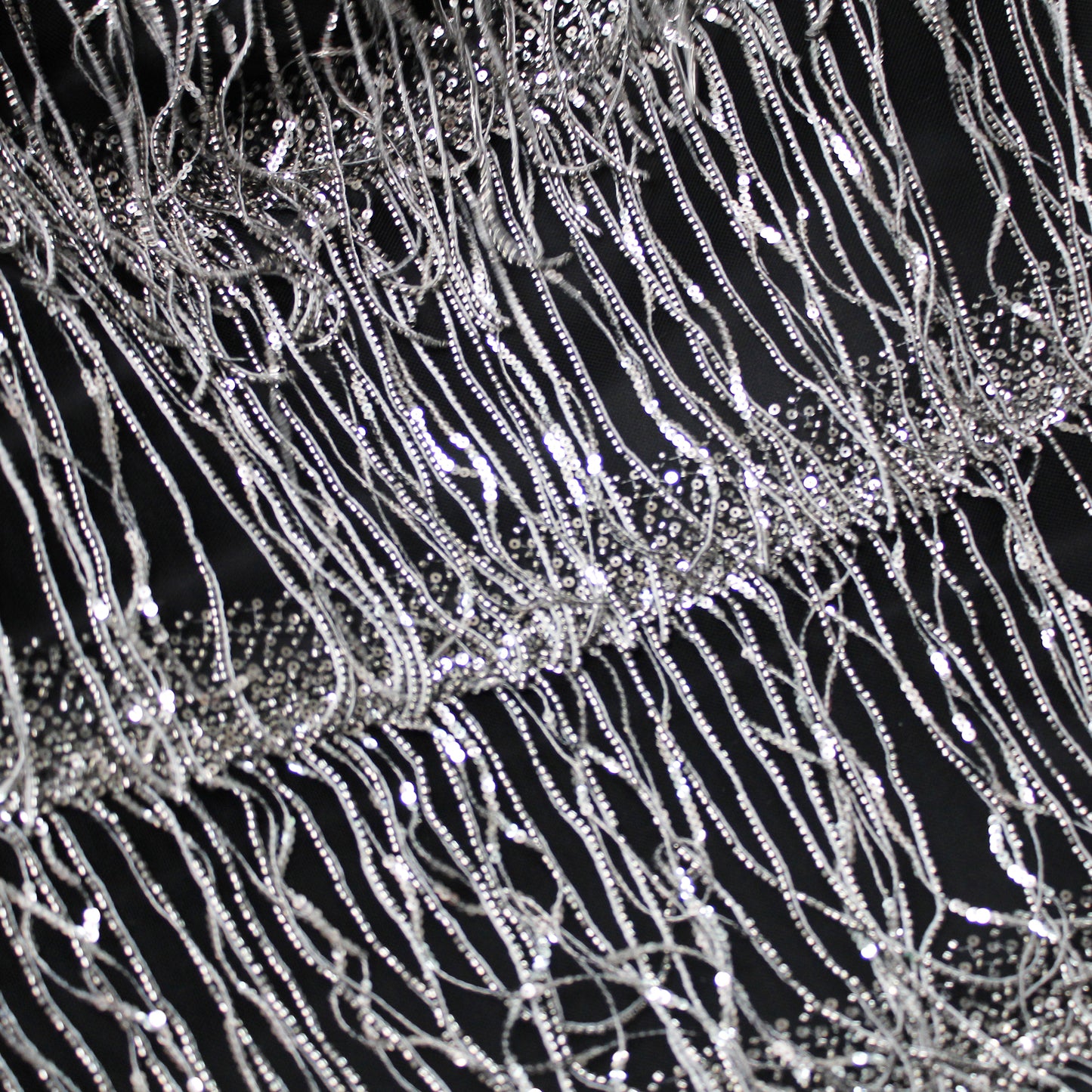 Embroidered Tulle with Coral Fringes and Paillettes