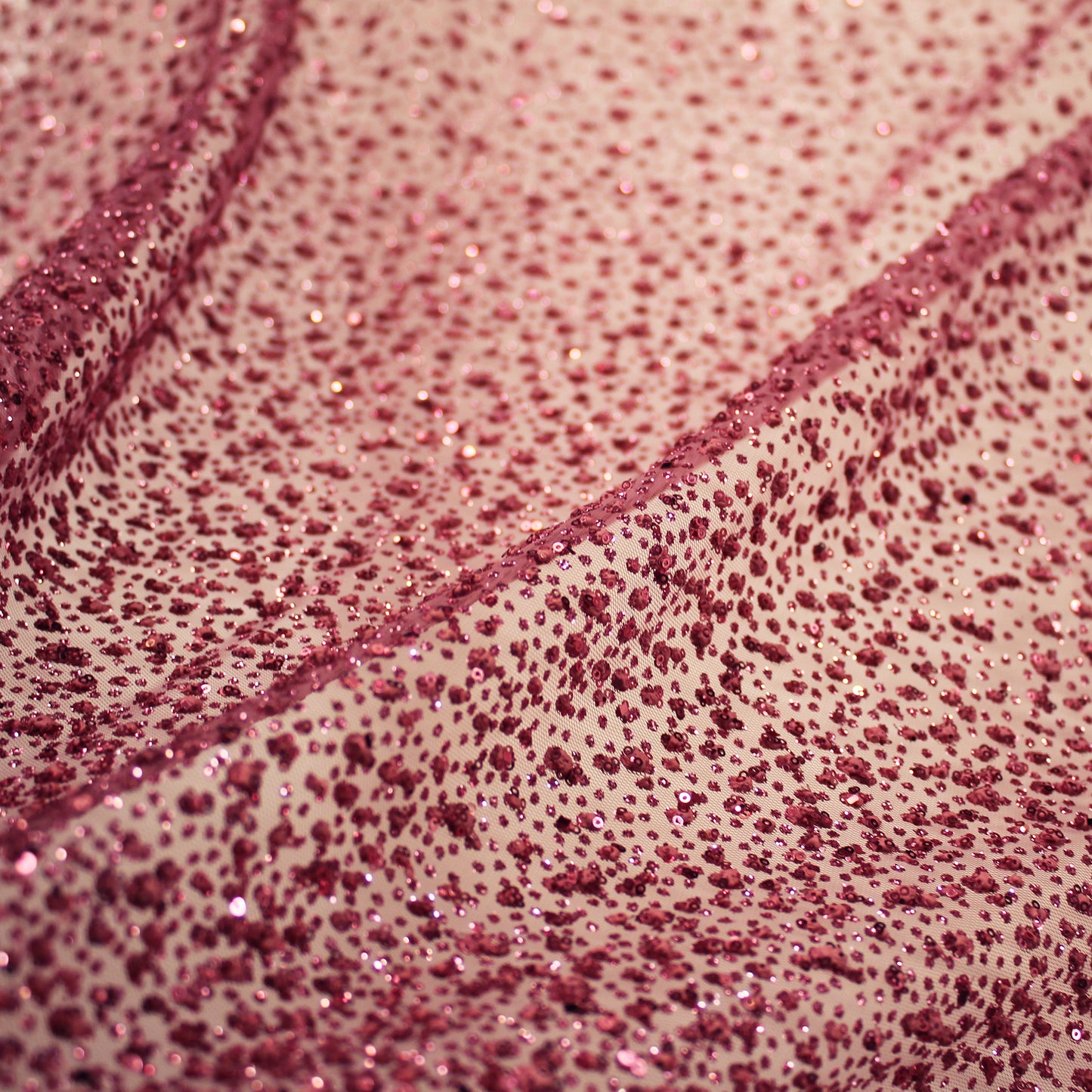 Embroidered Glitter Tulle with Double Border, 3D Puffy Degradé & Sequins