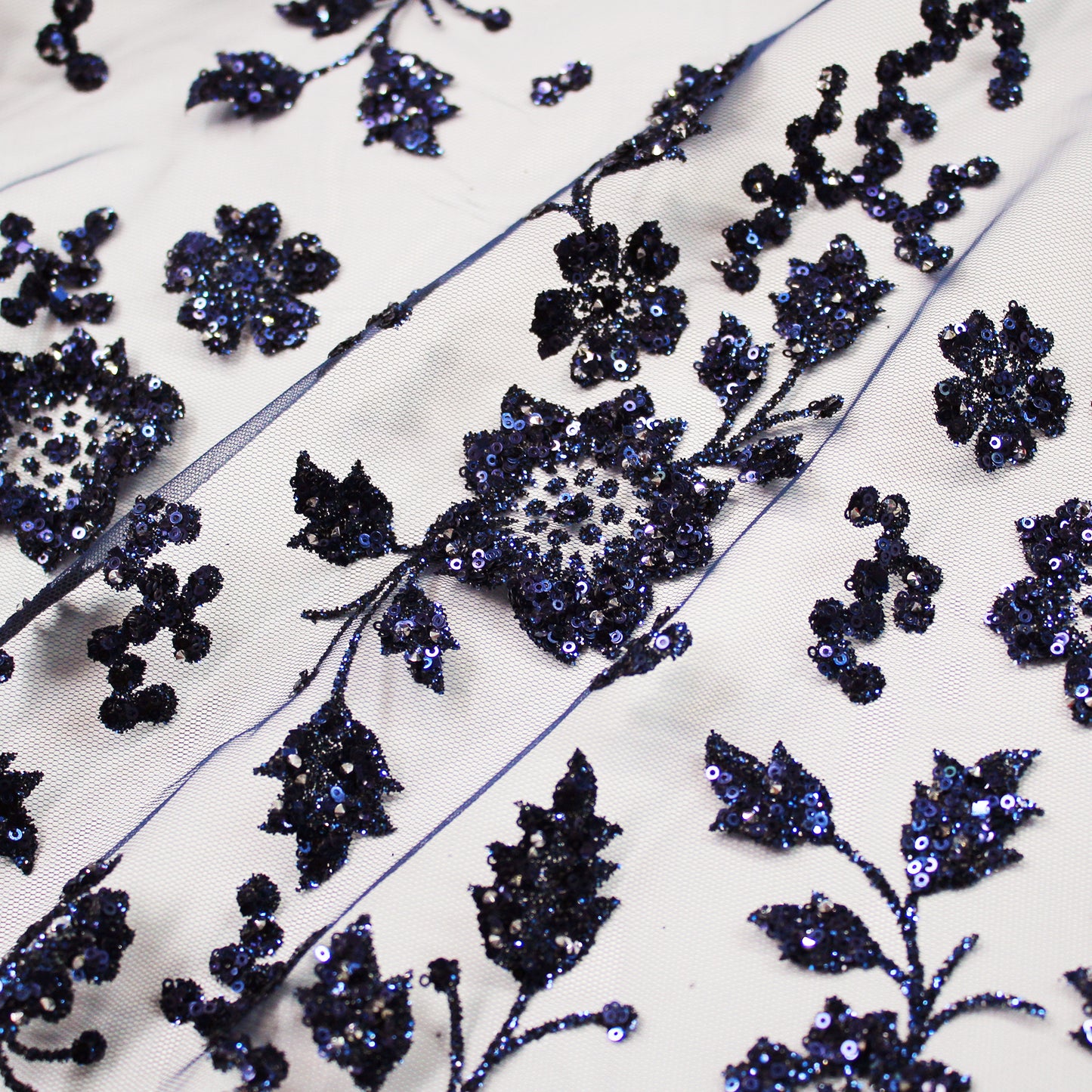 Embroidered Glitter Tulle with 3D Sequin Flowers