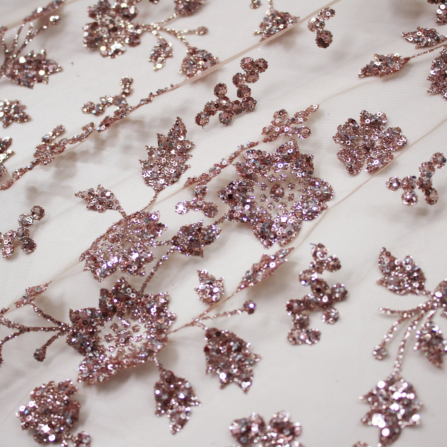 Embroidered Glitter Tulle with 3D Sequin Flowers