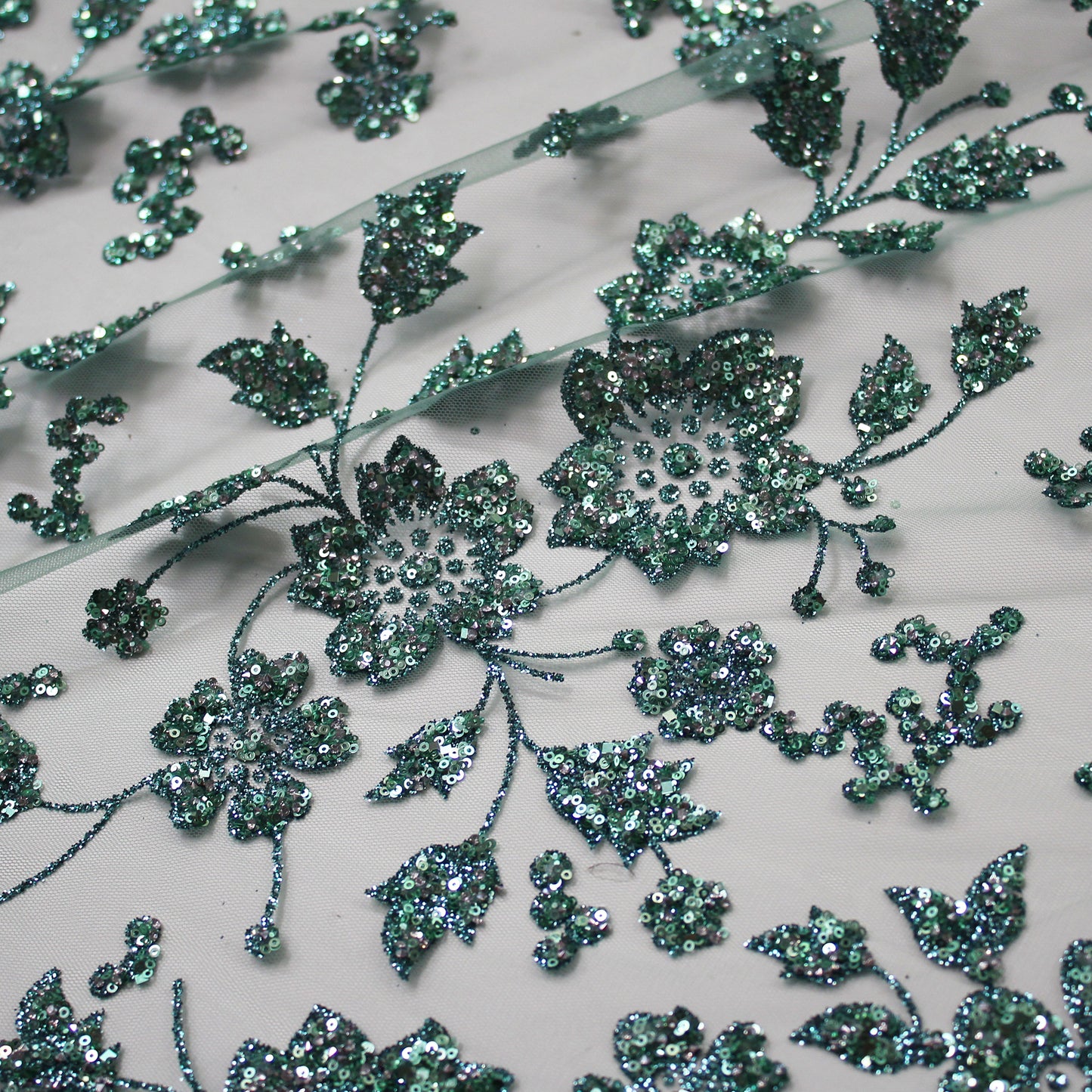 Embroidered Glitter Tulle with 3D Sequin Flowers