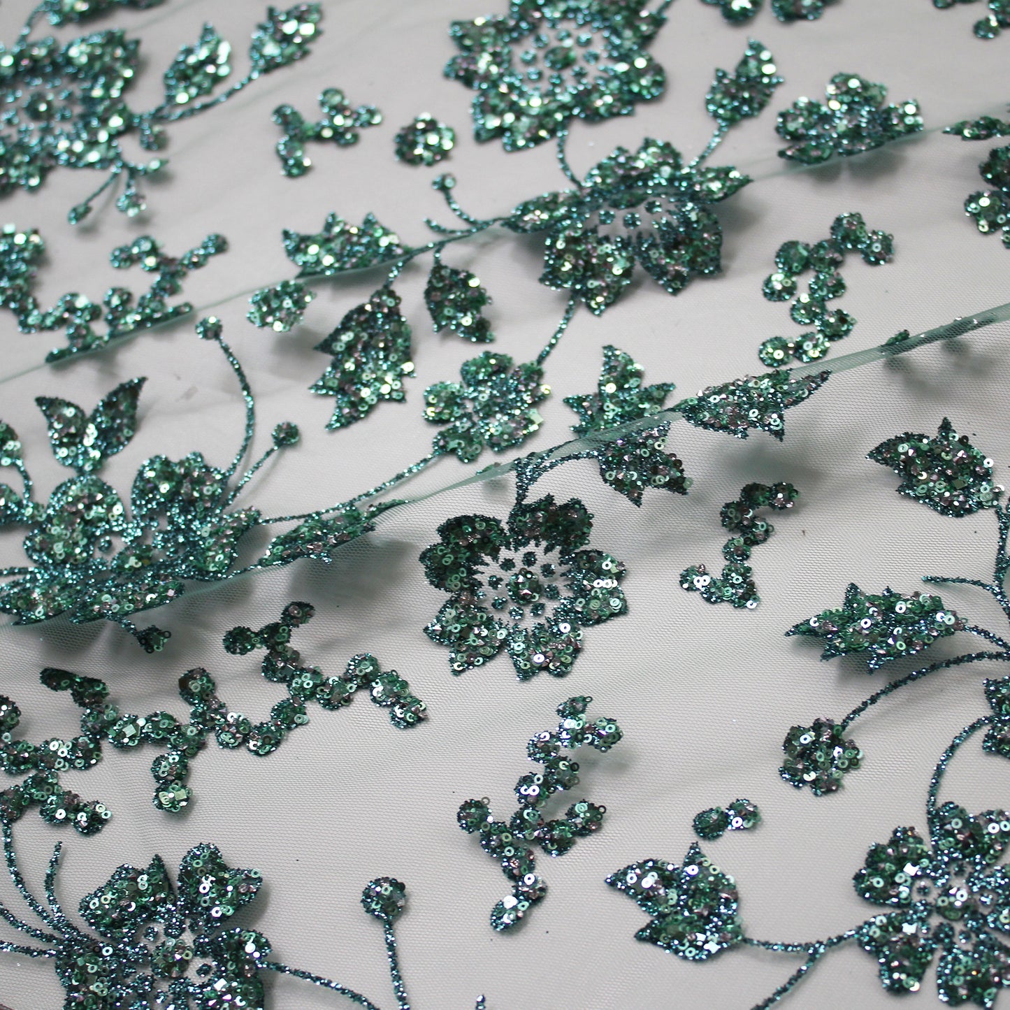 Embroidered Glitter Tulle with 3D Sequin Flowers