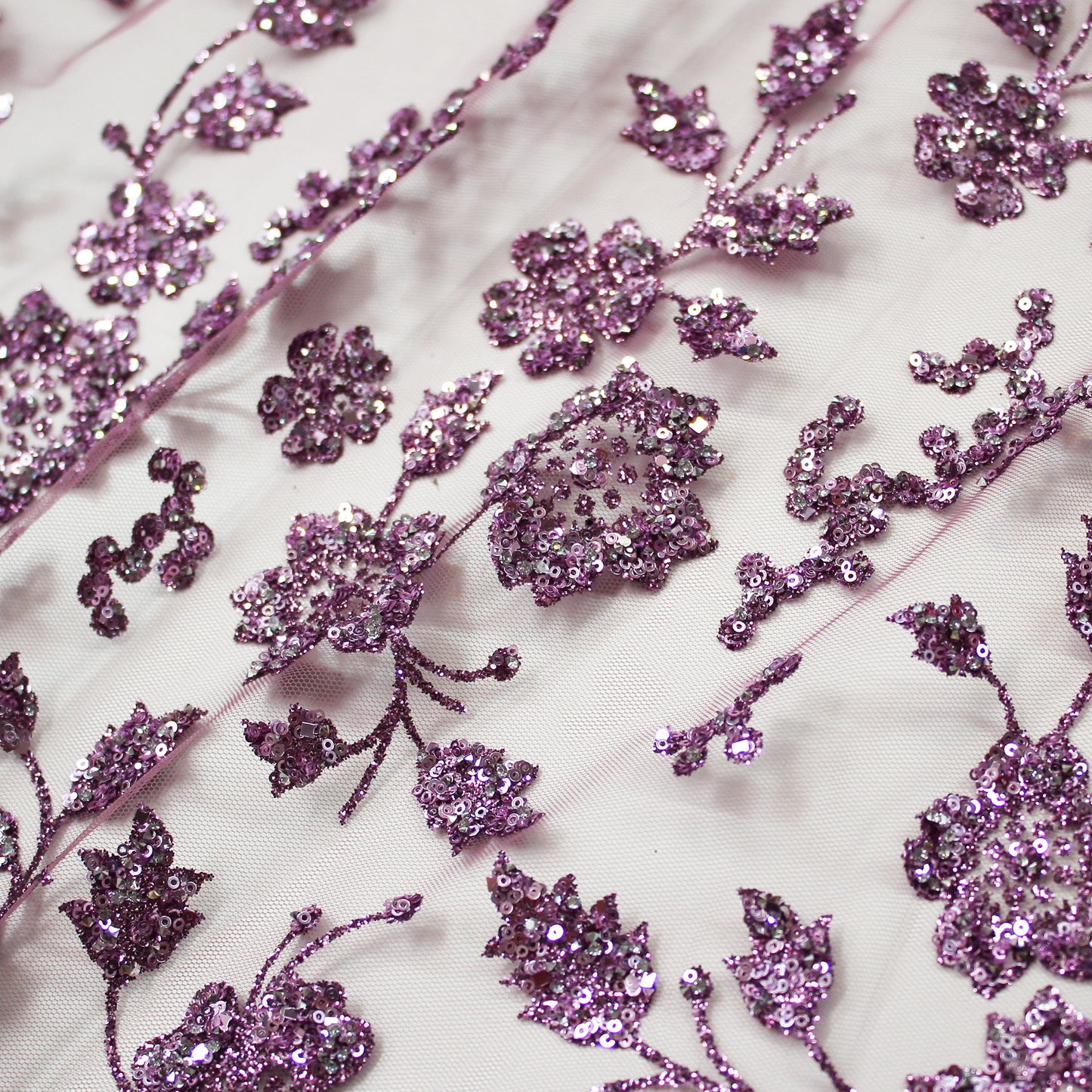 Embroidered Glitter Tulle with 3D Sequin Flowers
