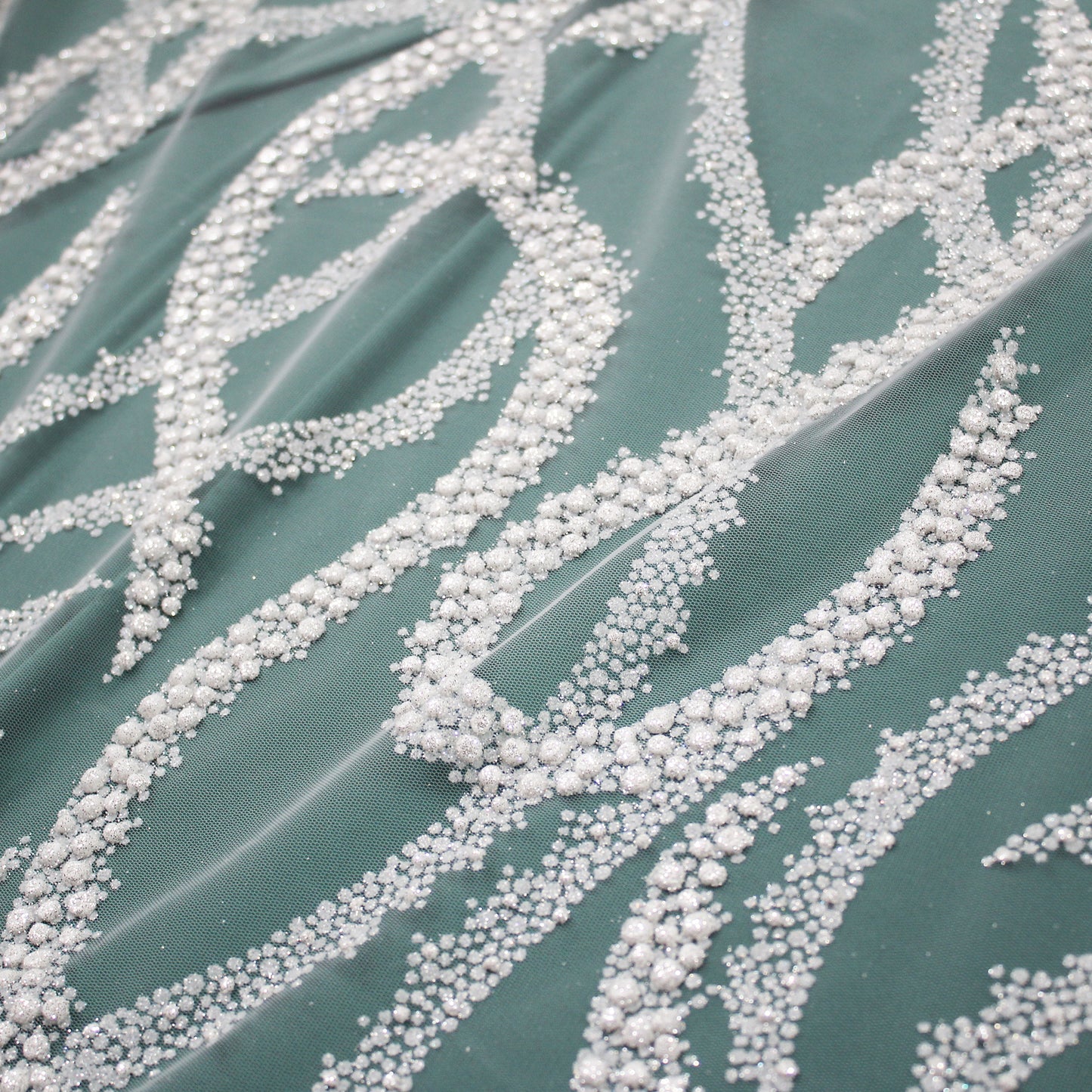 Embroidered Glitter Tulle with Wave Interlacing
